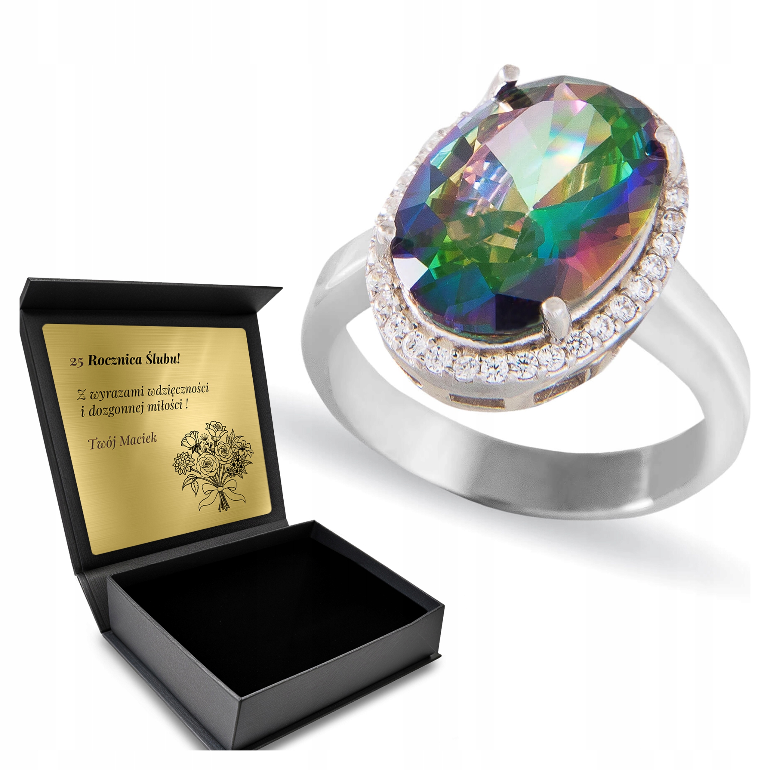 Prstýnek 925 Zirkony Topaz Šperky Pro Ženy Gravírování Bonus