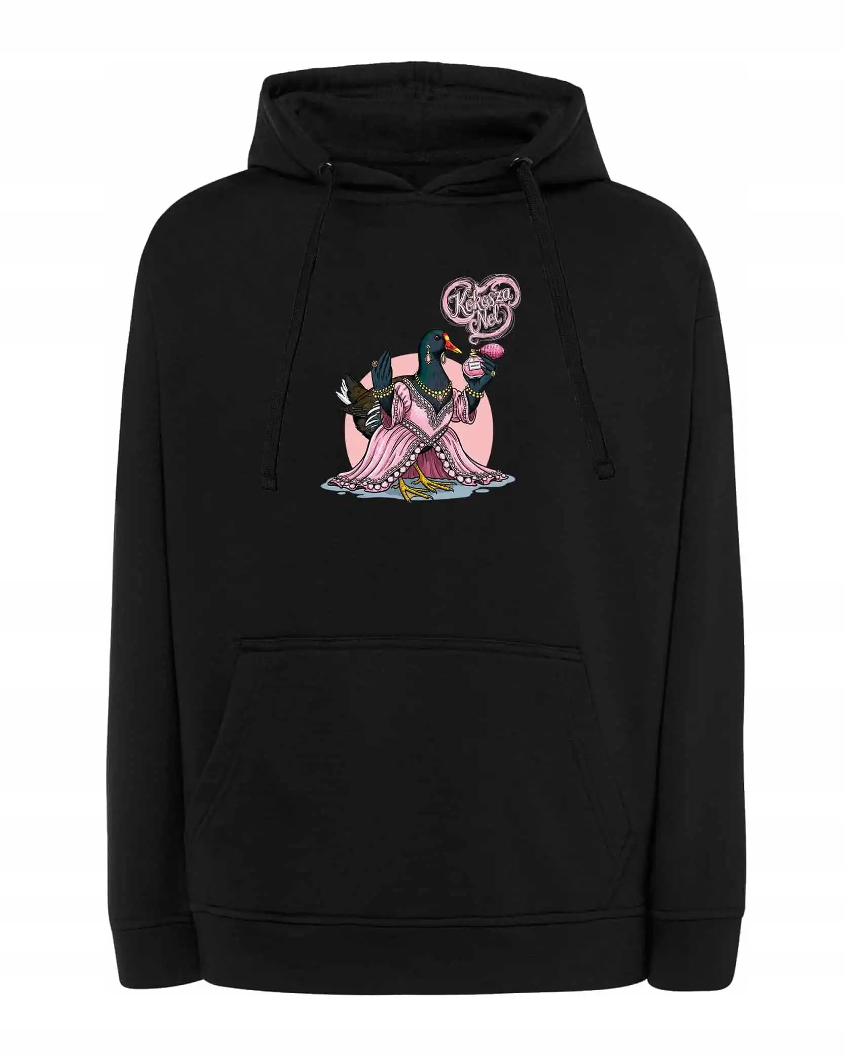 Mikina s kapucí Parodia Coco Channel Legrační slepice Černá L