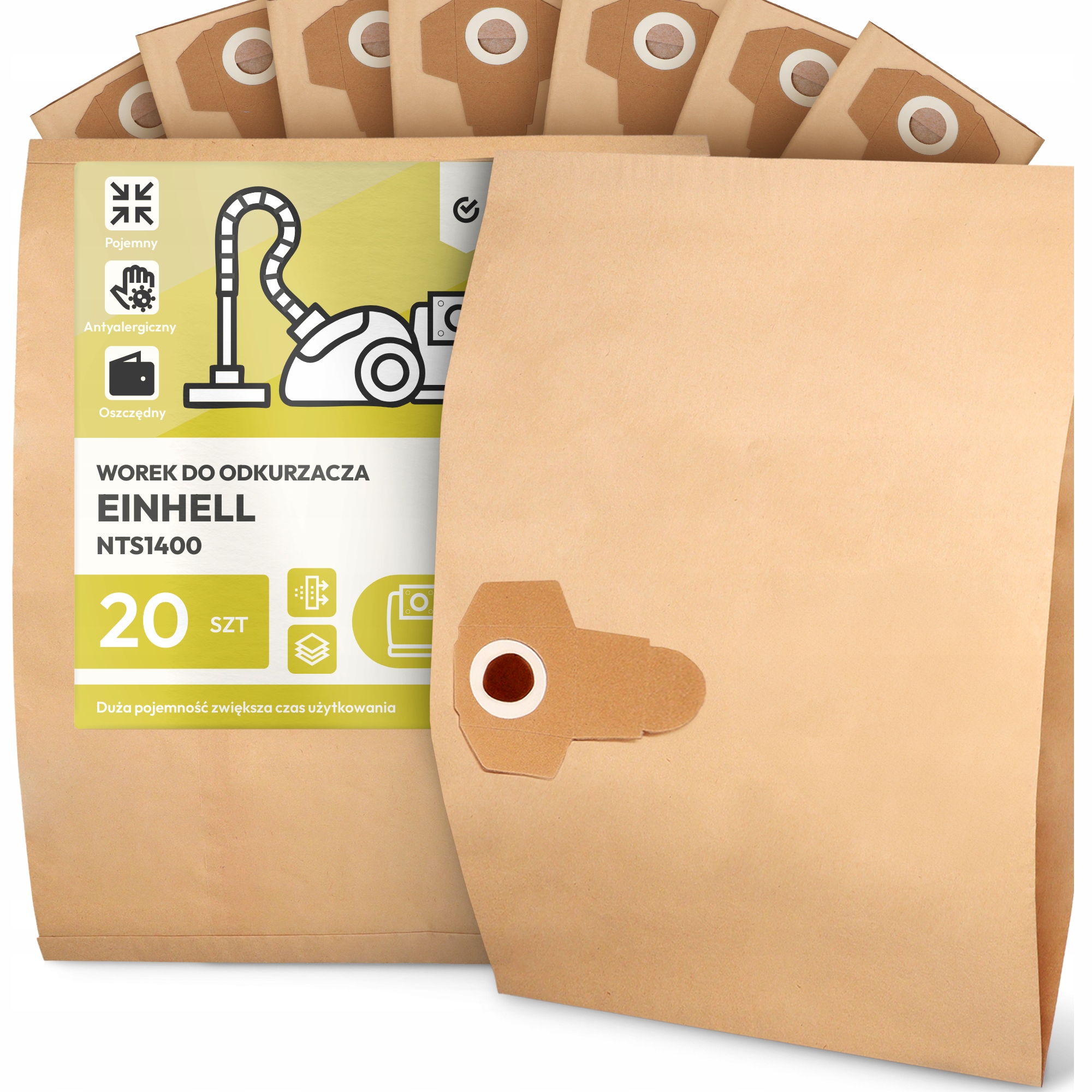 20 x Sáček Do Vysavače Einhell NTS1400 Papírový 2-vrstvový Sáček Sáčky 2A