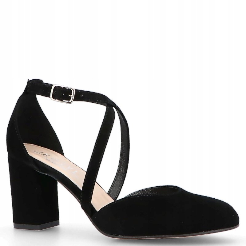 Czółenka zamszowe z paskami Kotyl 7075 Czarne 35