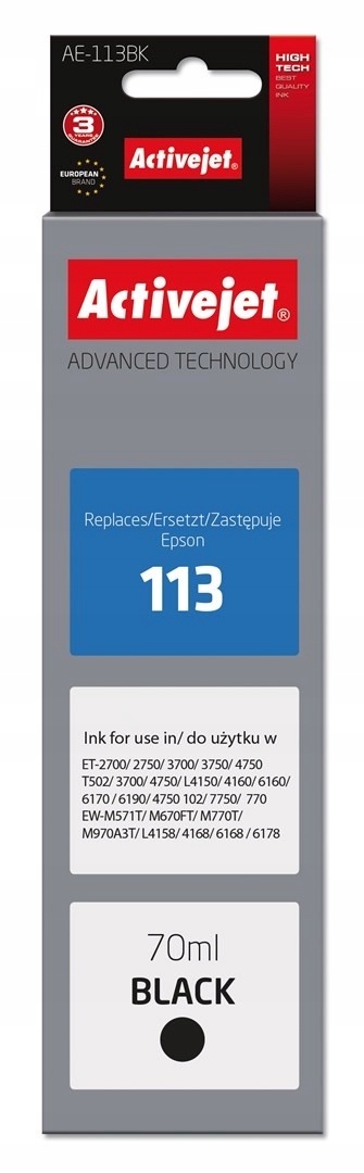Activejet AE-113Bk Buteleczka z tuszem z atramentem (zamiennik Epson 113