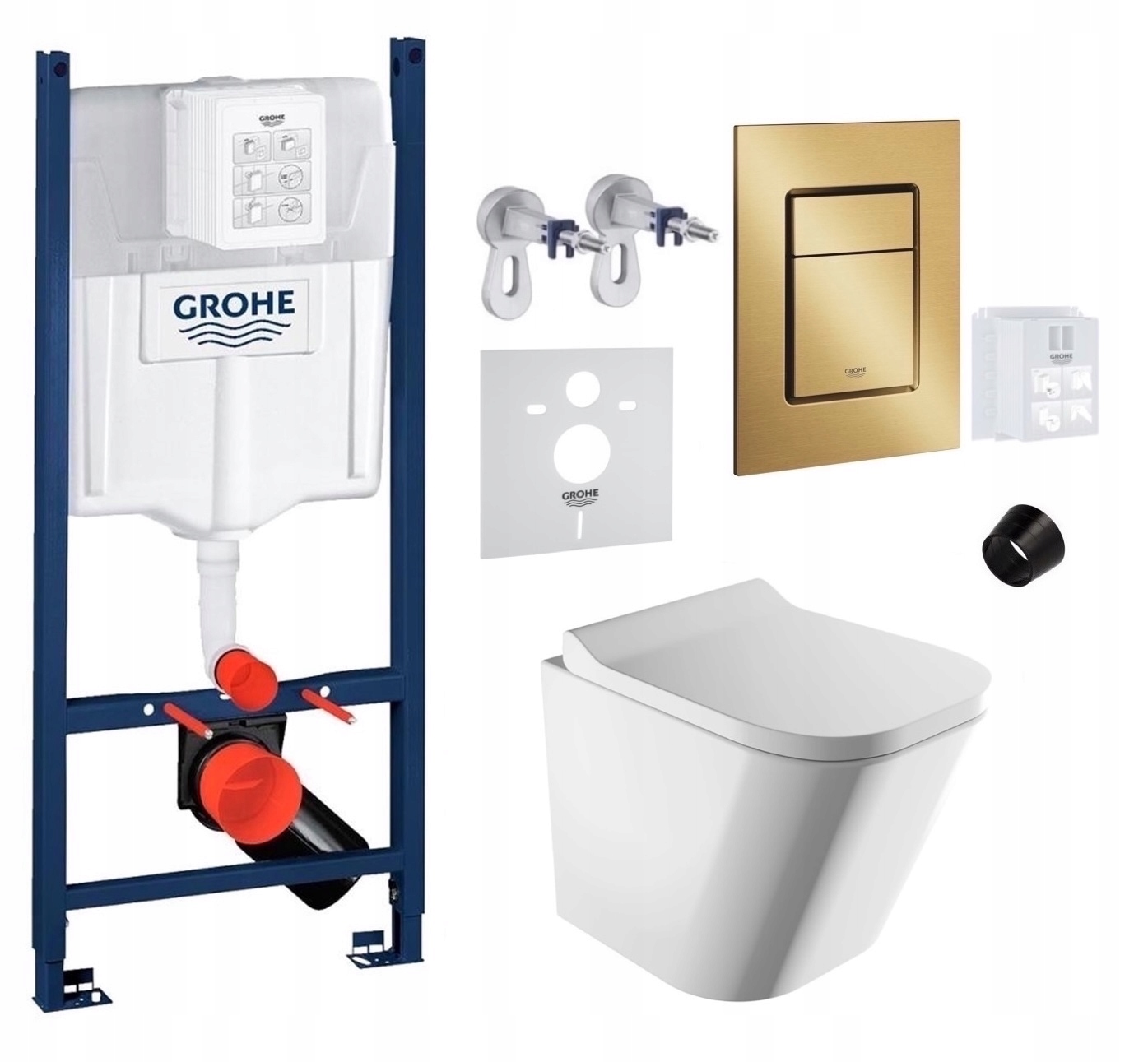 Wc rošt Grohe Rapid s Wc misou Fontana a tlačidlom, zlatý kartáčovaný