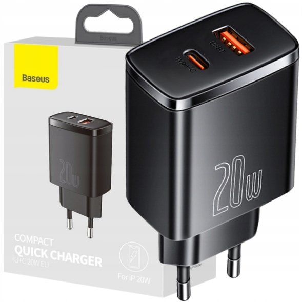 Baseus Compact Quick Charger U+C 20W EU Black