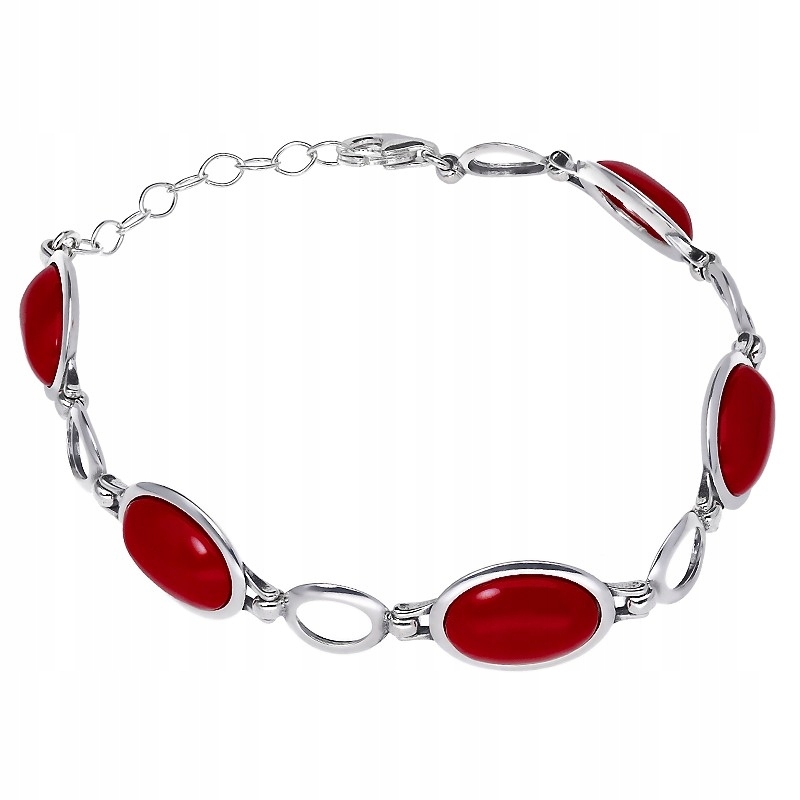 Stříbrný náramek Ag 925 se syntetickými kameny Korál SG-197-BR-S