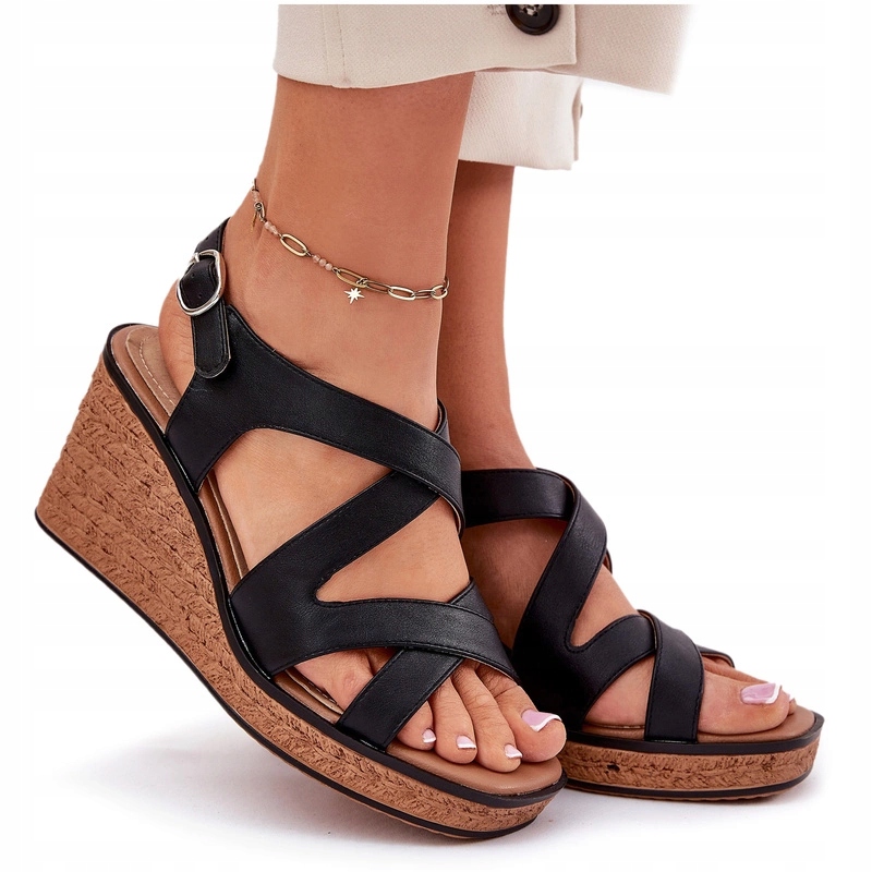 Dámské Eko Kožené Sandály Na Koturnu Sergio Leone SK223 Černé 38