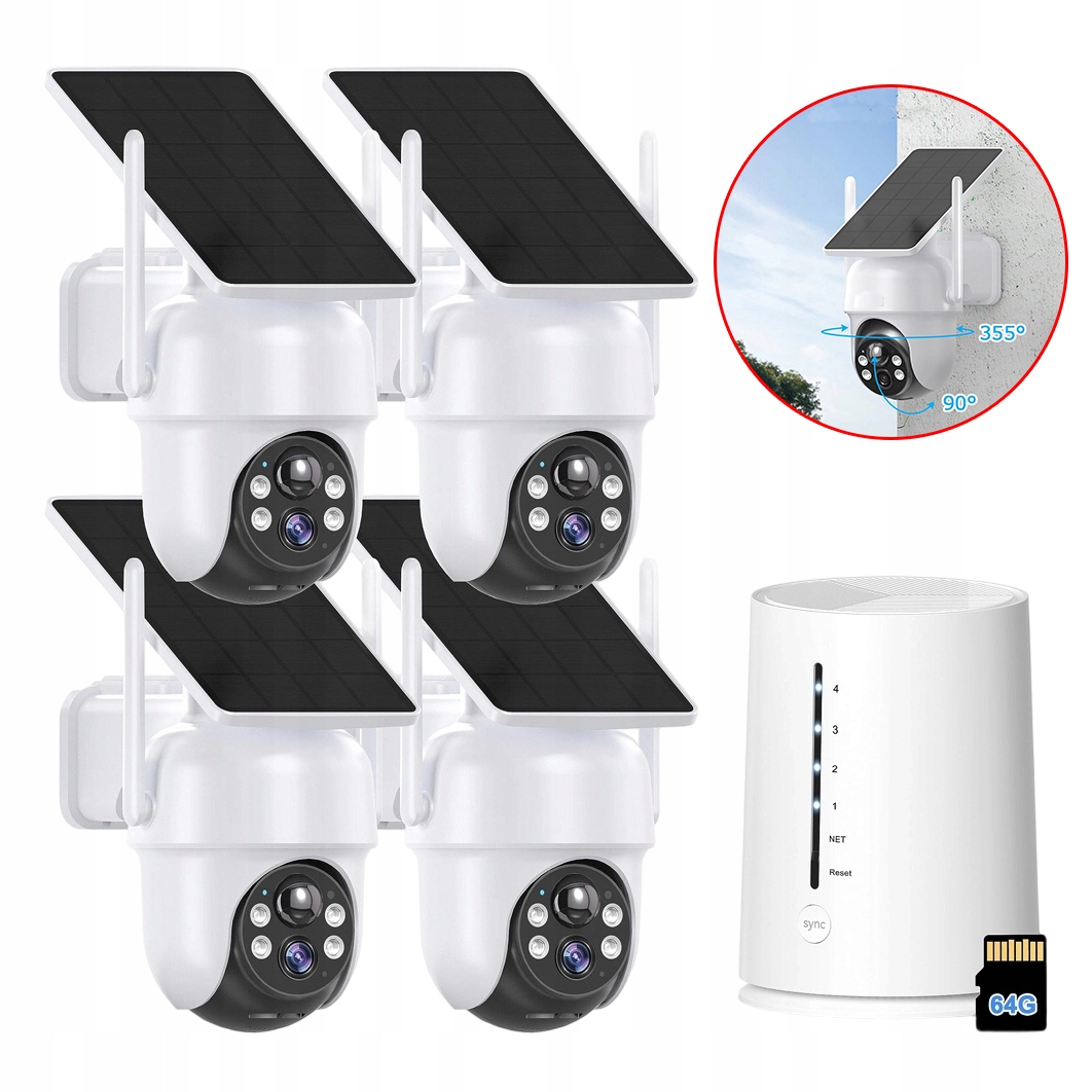 Wifi Kamerový Systém 4 Ks Otočný 4MPX Se Solárním Panelem 4X Zoom Qhd
