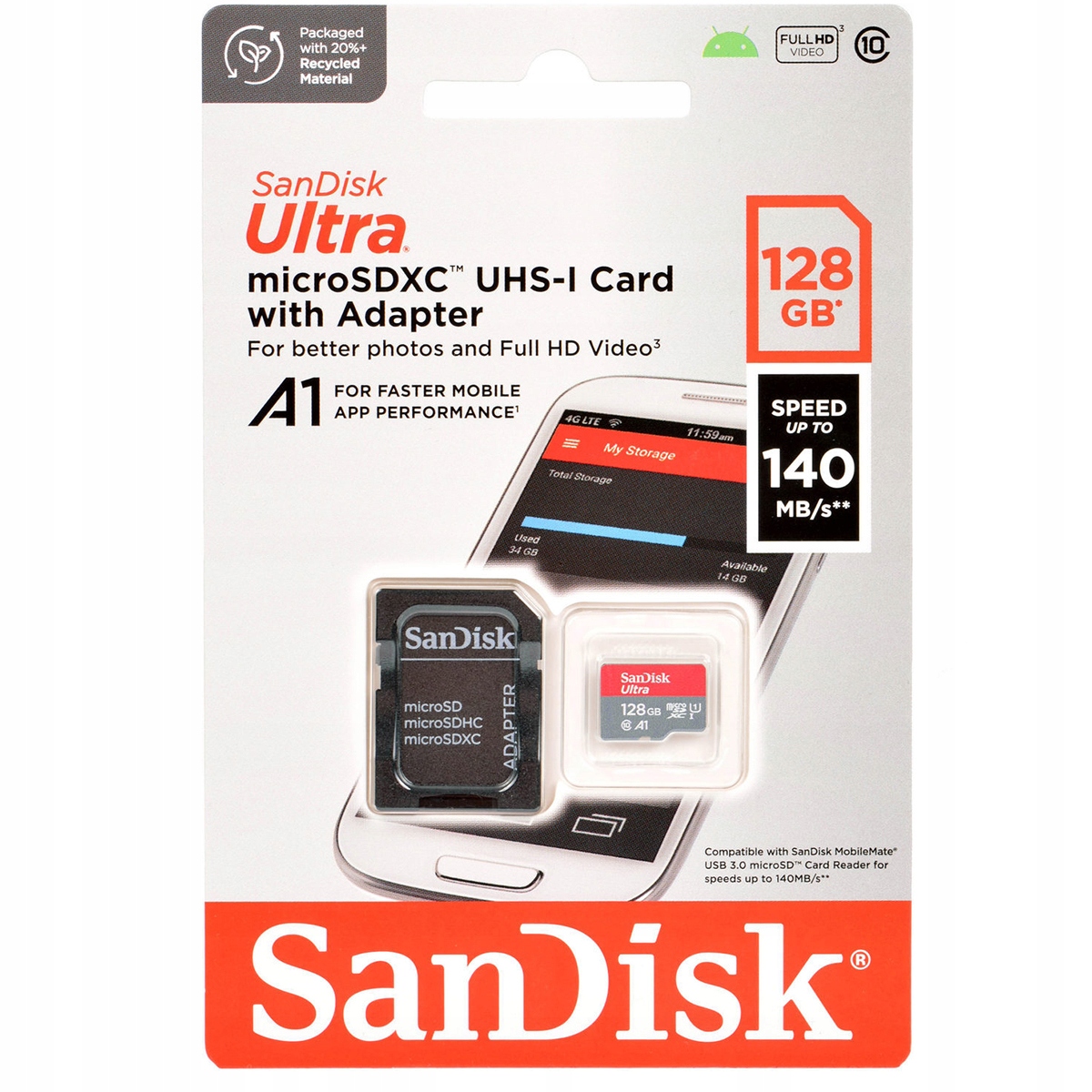 

SanDisk Ultra Micro Sd Sdxc A1 128GB 140MB/S +ad