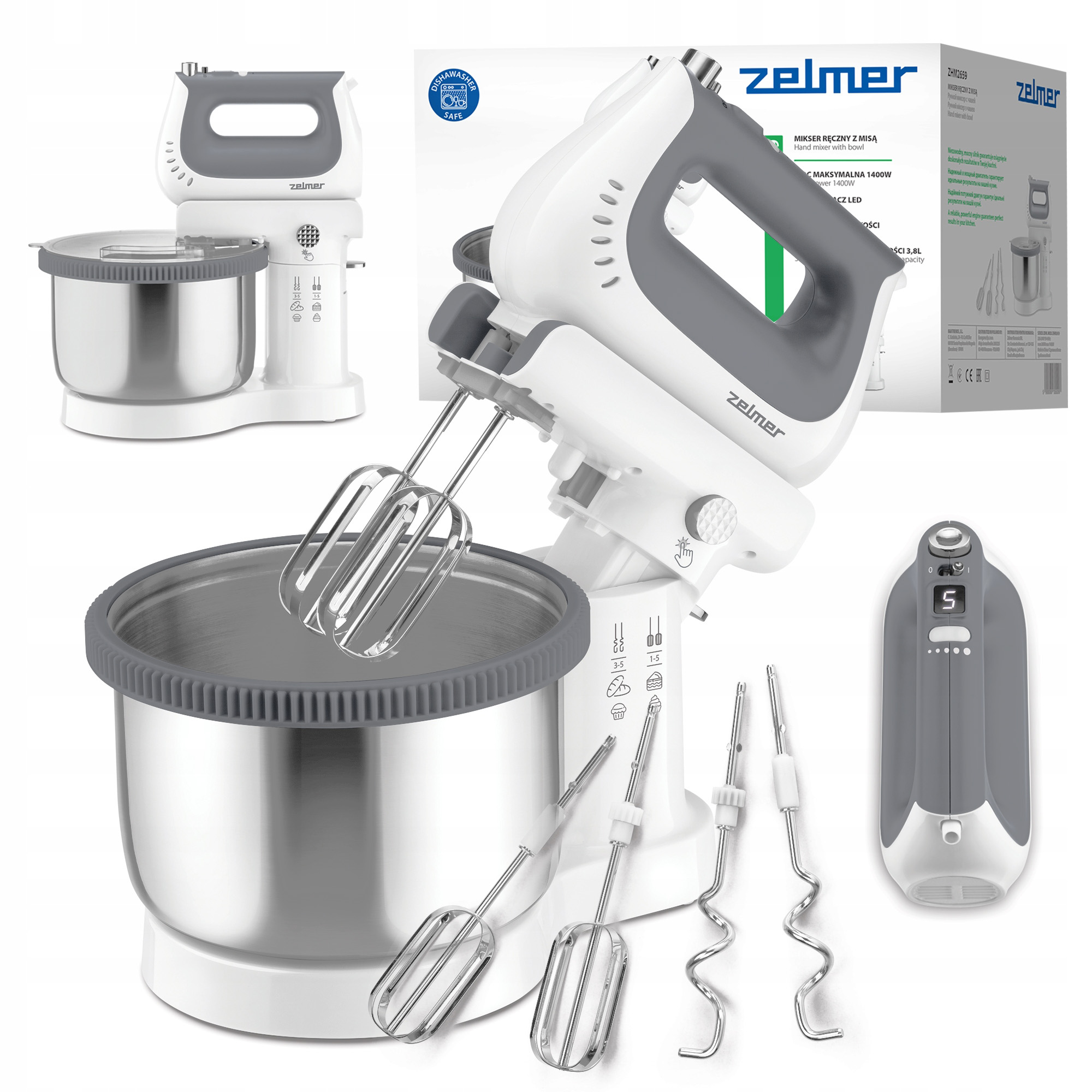 Mikser Ręczny Zelmer Lekki Robot Kuchenny Led Misa 3,8L Silent Cichy