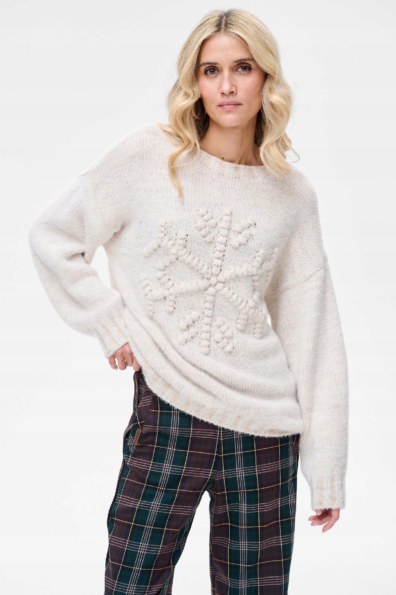 Dámský svetr s aplikací, světle béžový, Per blue shadow vel. 40/42