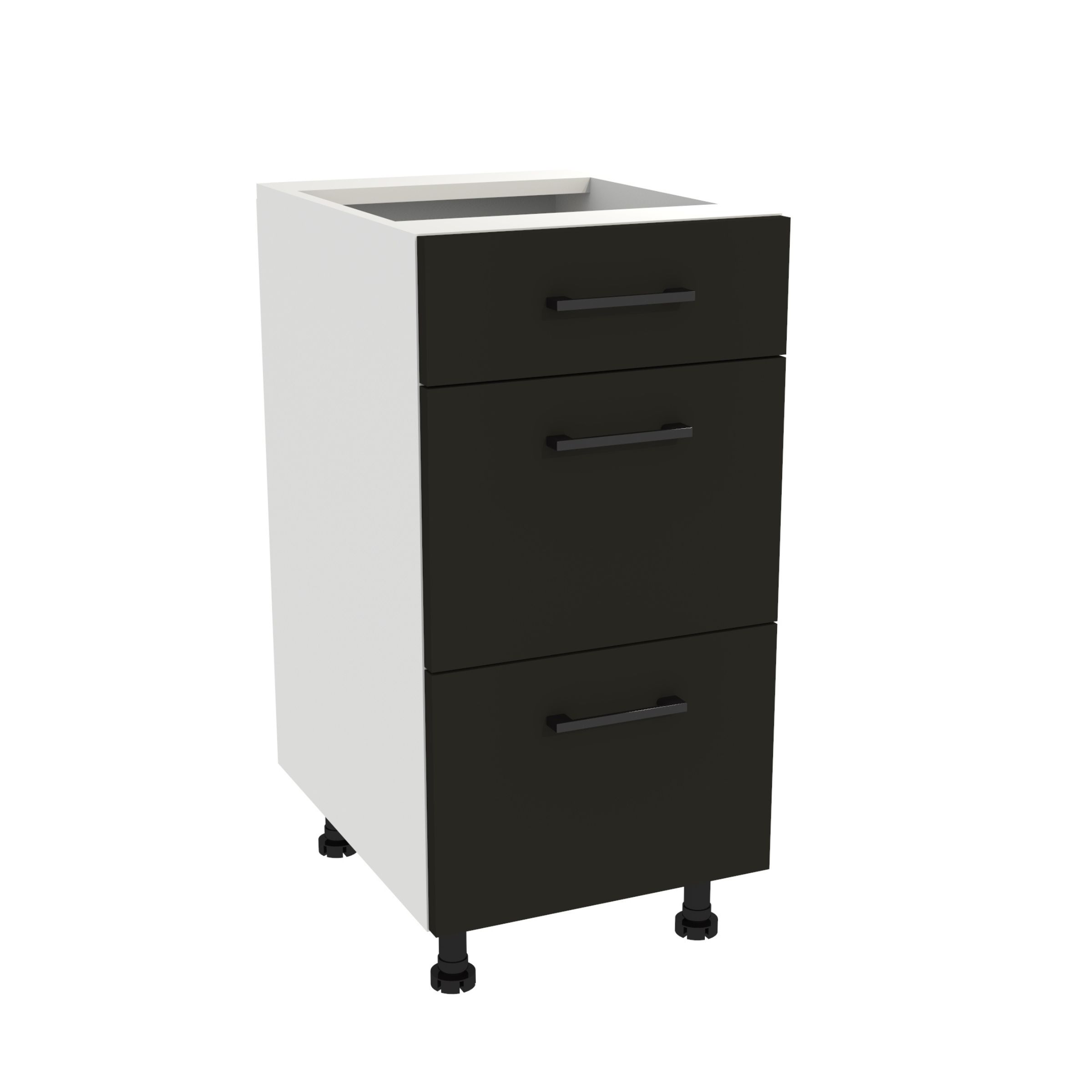 Kuchyňská skříňka se zásuvkami Slim 40 Capri Bílá přední strana Černá Matná