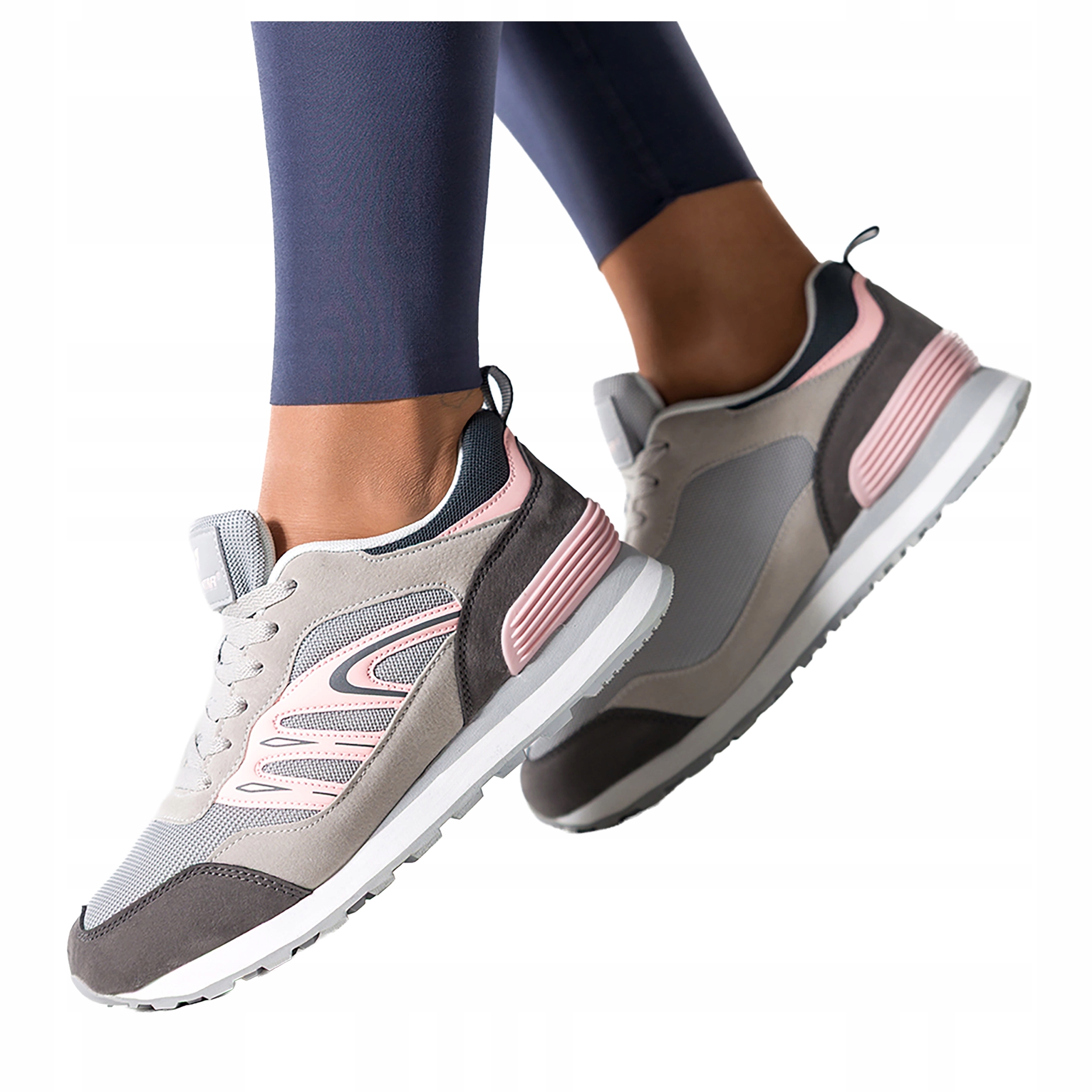 Szare Damskie Sneakersy Sznurowane Żłobiona Podeszwa Sportowe r 39