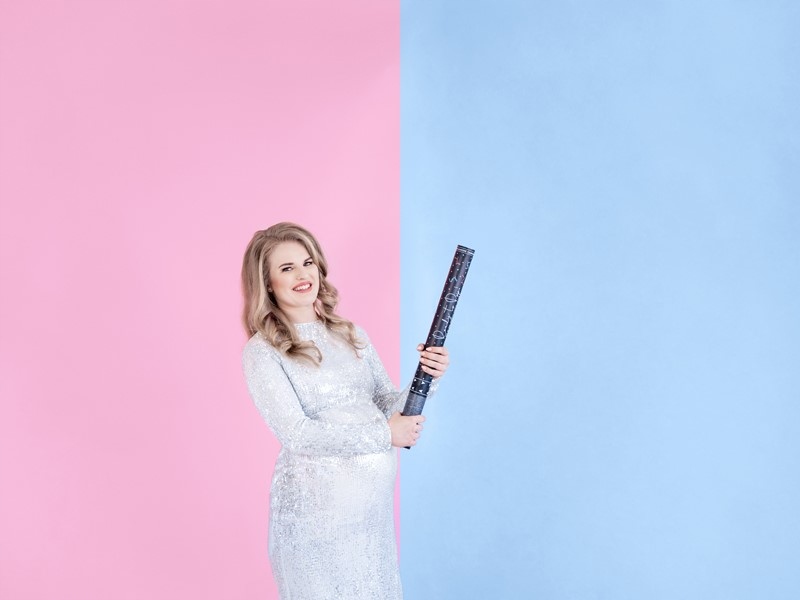 TUBA STRZELAJĄCA KONFETTI NIEBIESKIE NA ROCZEK CHŁOPCA GENDER REVEAL 60 CM Wzór kółka