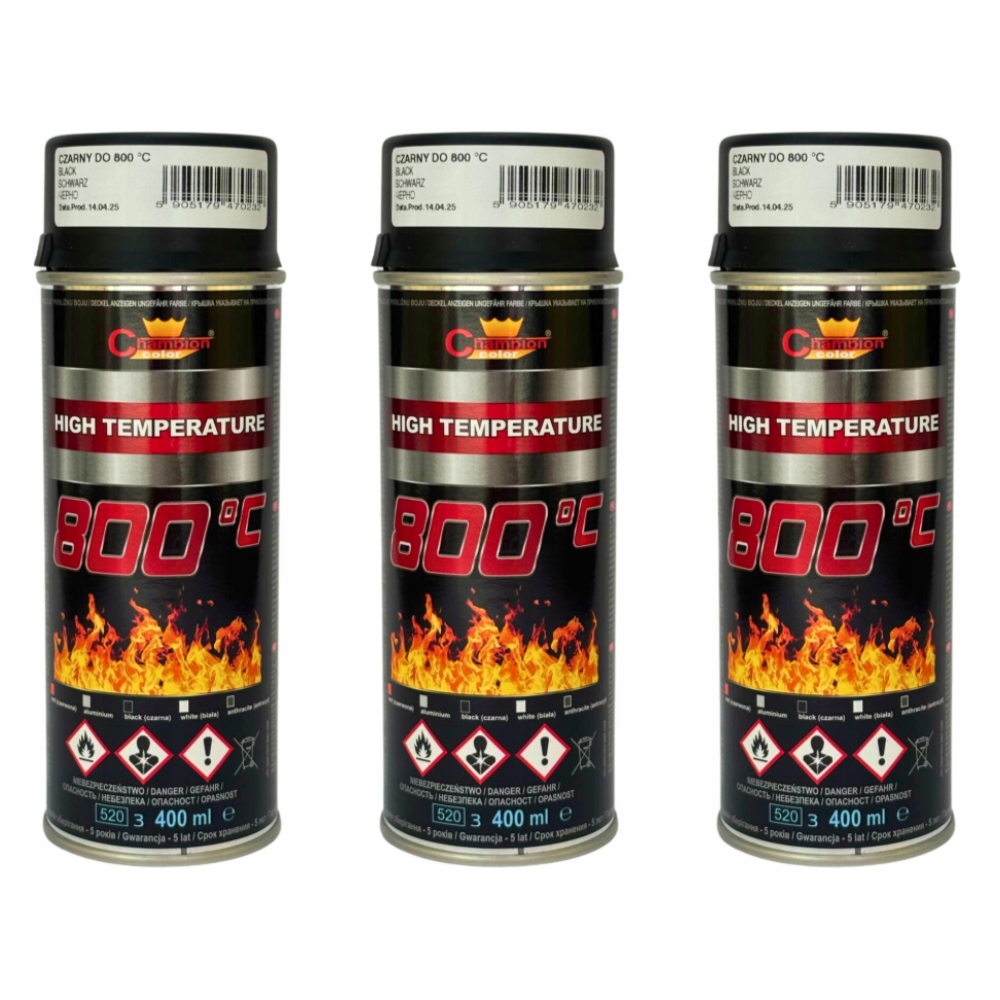 3x Emalia Lakier Farba żaroodporna farba spray 400ml Champion Czarna