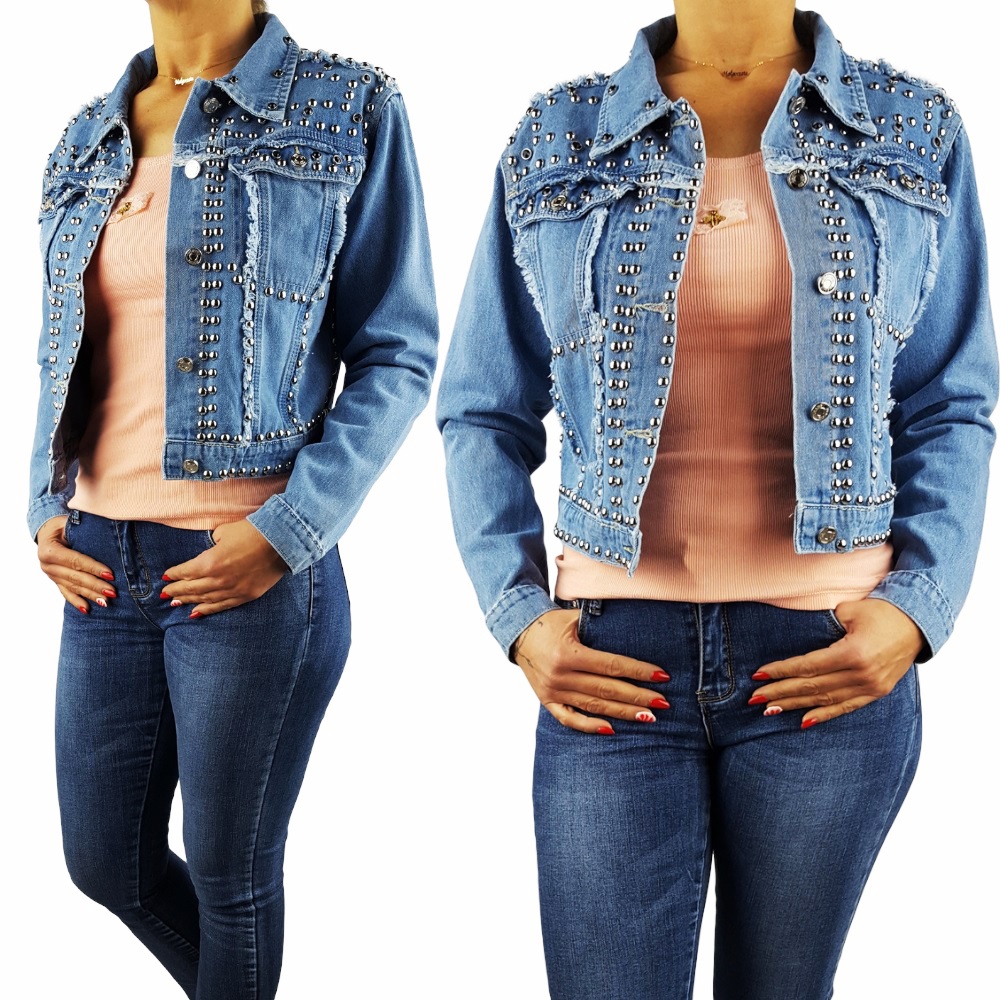 Dámská Bunda Džíny Cvočky Katana Modrá Šatonové Růže