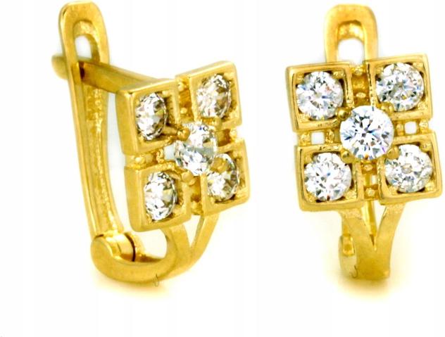 Zlaté náušnice 585 plechů se zirkony jako dárek anglické zapínání 14k