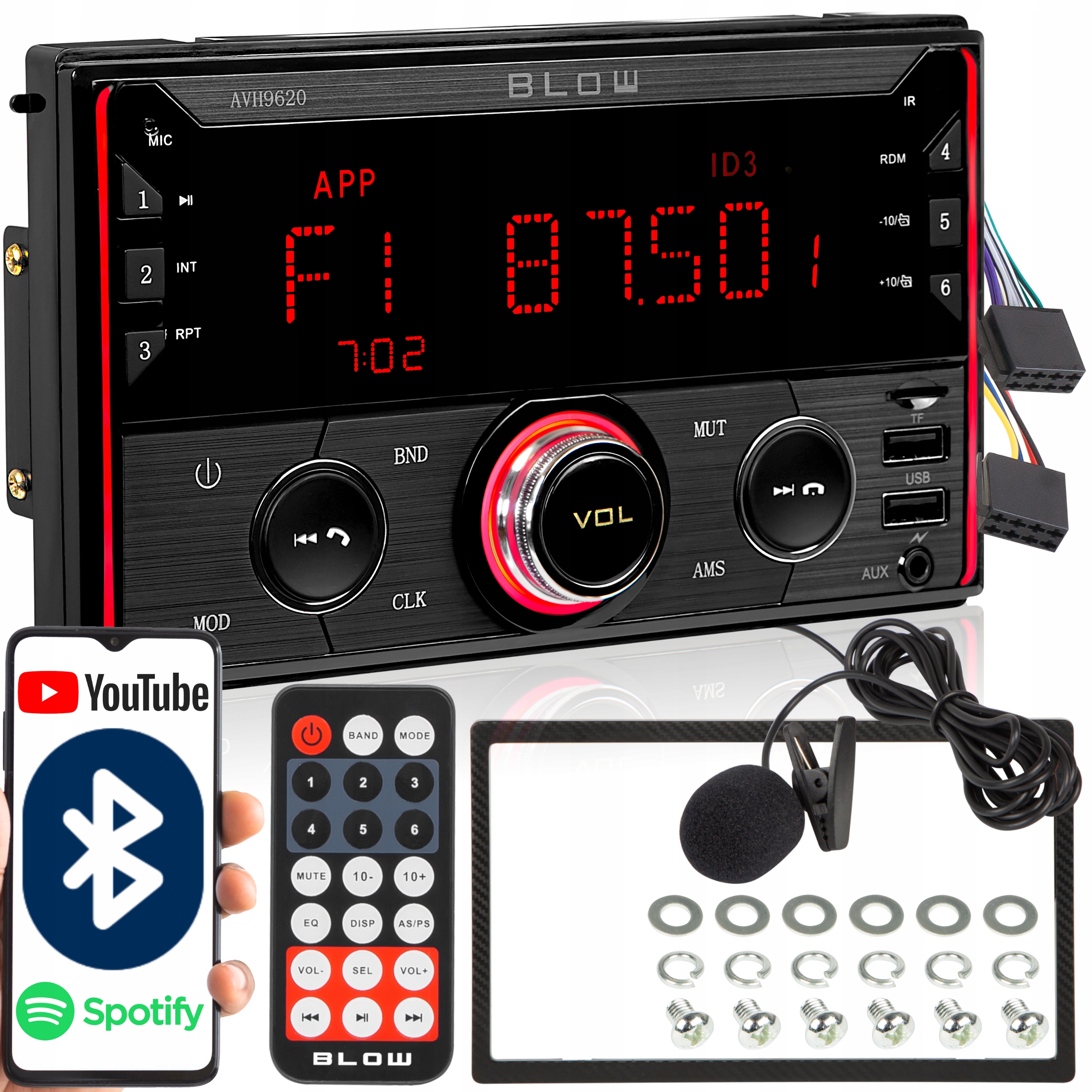 Radio Samochodowe 2-DIN Bluetooth Usb Sd Rds LCD Rgb Mikrofon Pilot