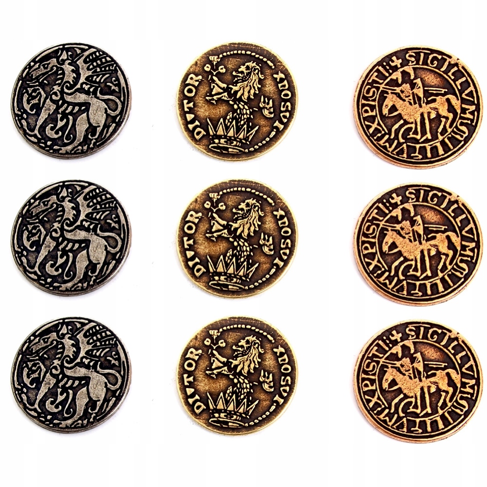 ZESTAW 9 ŚREDNIOWIECZNYCH METALOWYCH MONET RPG