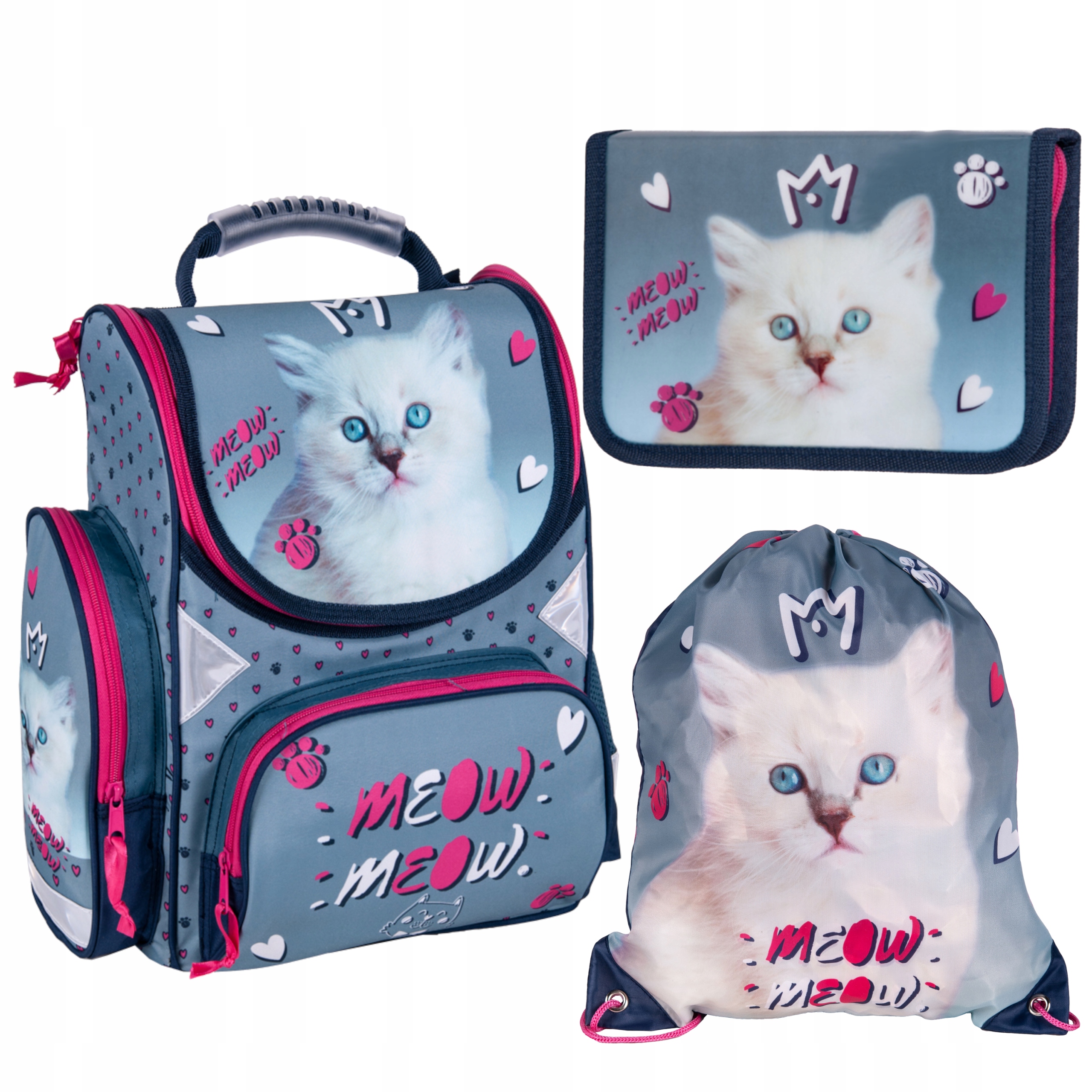 TORNISTER+PIÓRNIK+WOREK KOTEK CAT KITTY PKC22 PASO