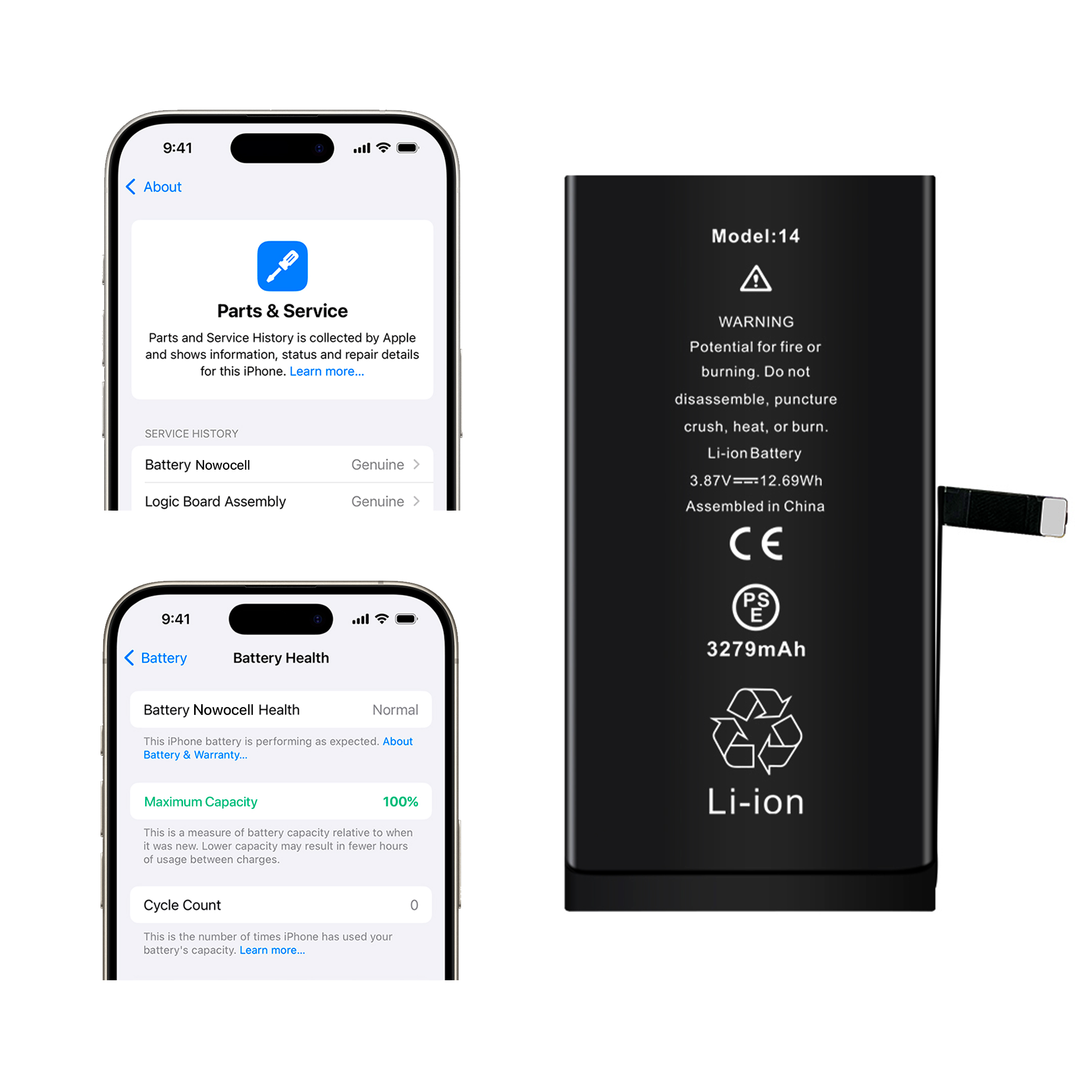 Baterie pro iPhone 14 Bez Zprávy 3279 mAh Oem Kvalita Kondice 100%