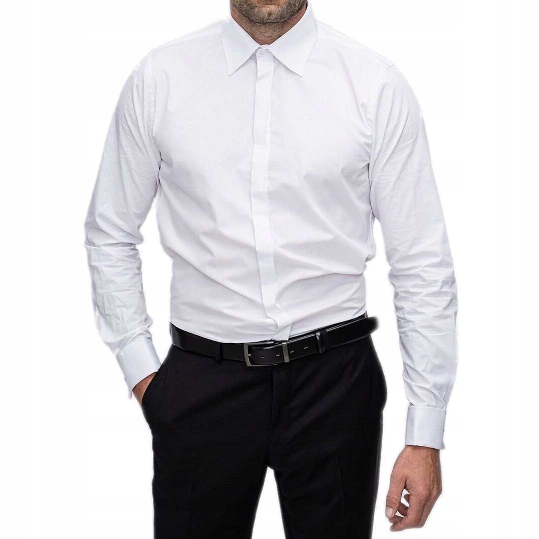 

Biała Koszula Męska Na Spinki 38 182/188 Slim
