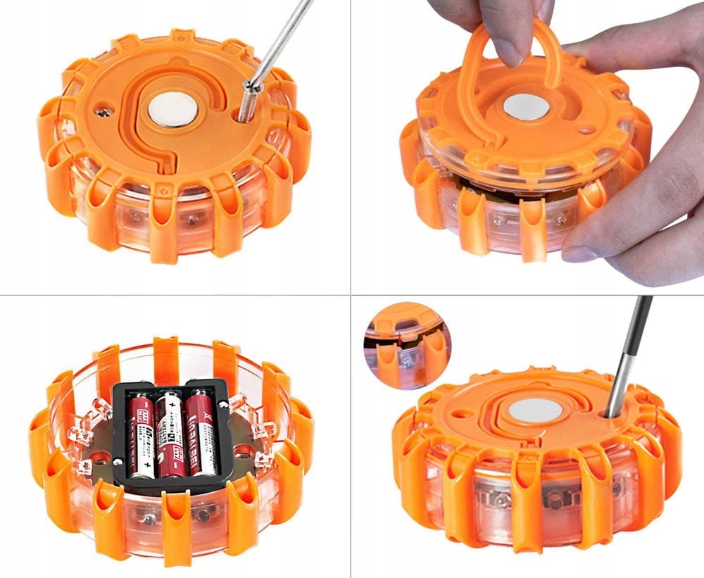LAMPA OSTRZEGAWCZA FLARA KOGUT STROBOSKOP BŁYSKOWA LED MAGNES HAK DYSK Kolor pomarańczowy