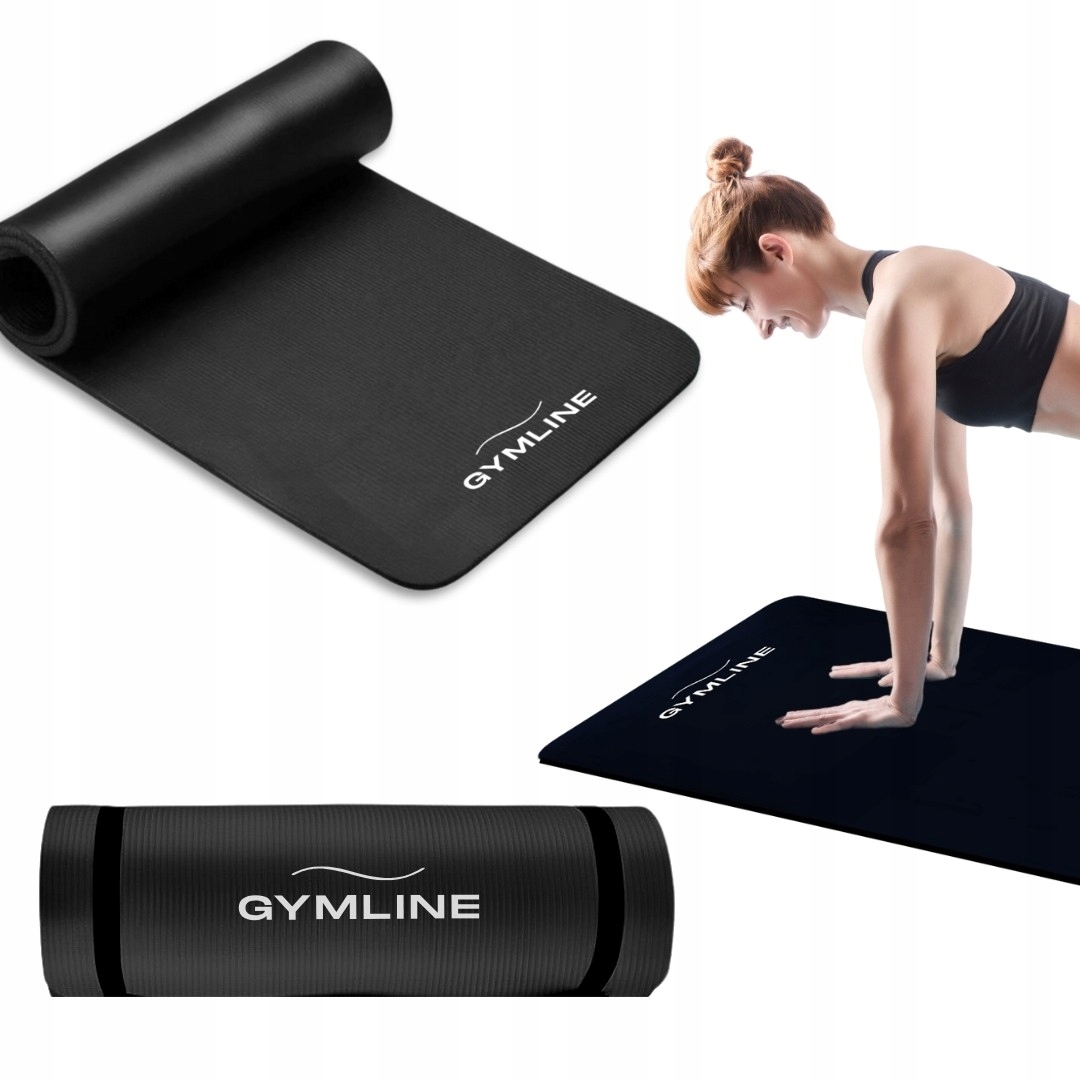 Mata do ćwiczeń jogi fitness gimnastyczna Nbr gruba czarna 180x60x1,5cm