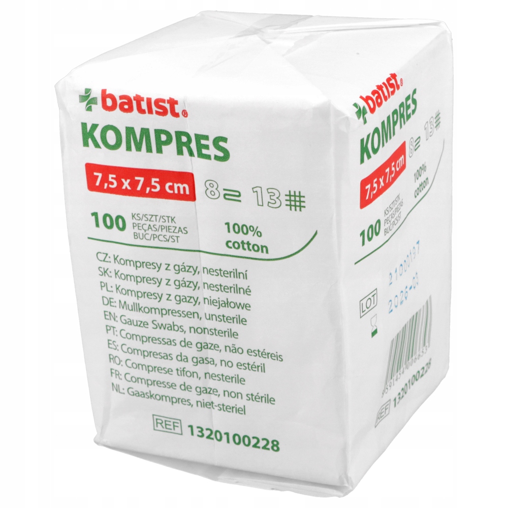 

Kompresy gazowe niejałowe Batist 7,5x7,5cm 100szt.