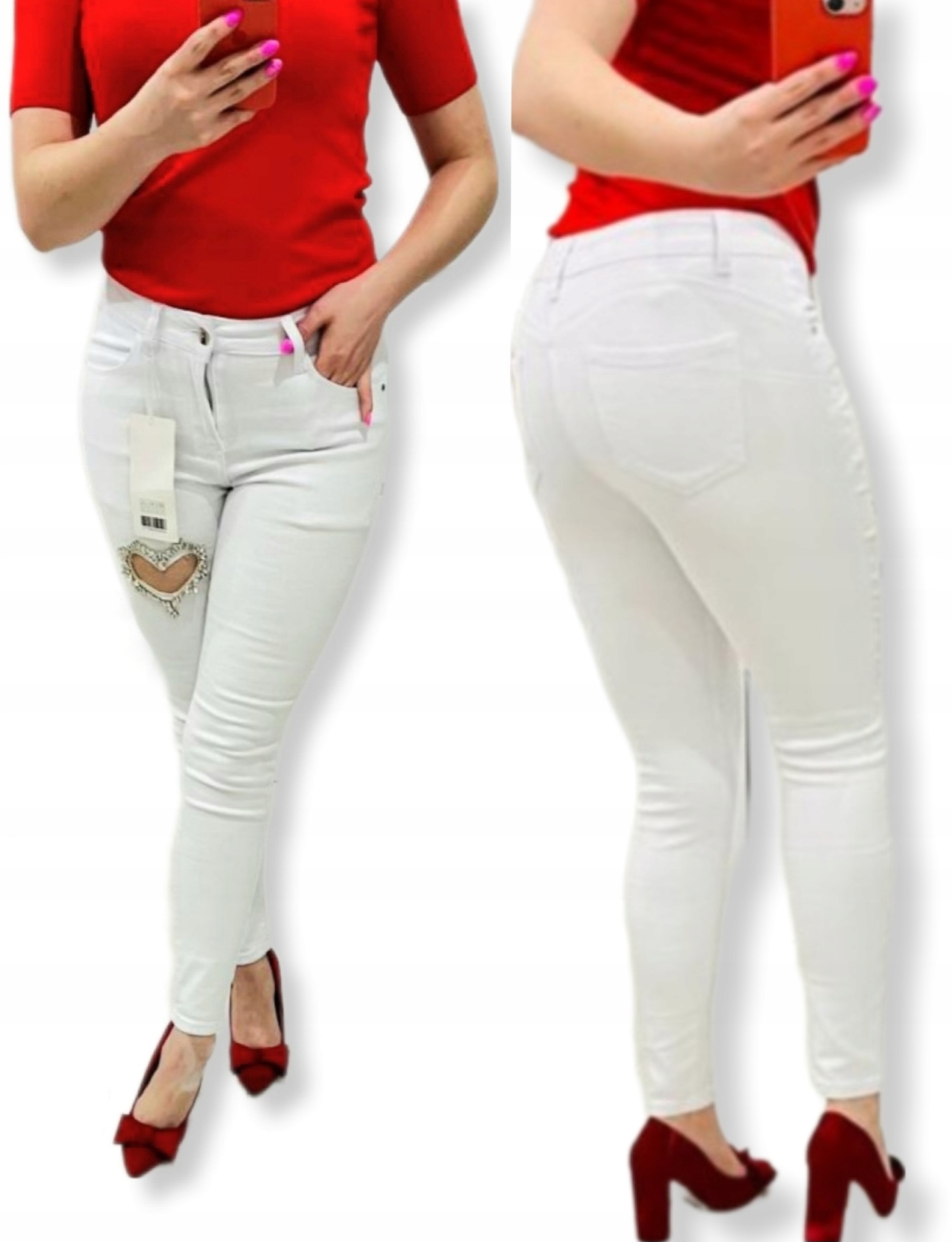 Bílé Kalhoty/džíny Úzké Nohavice Se Srdcem M.sara vel. L