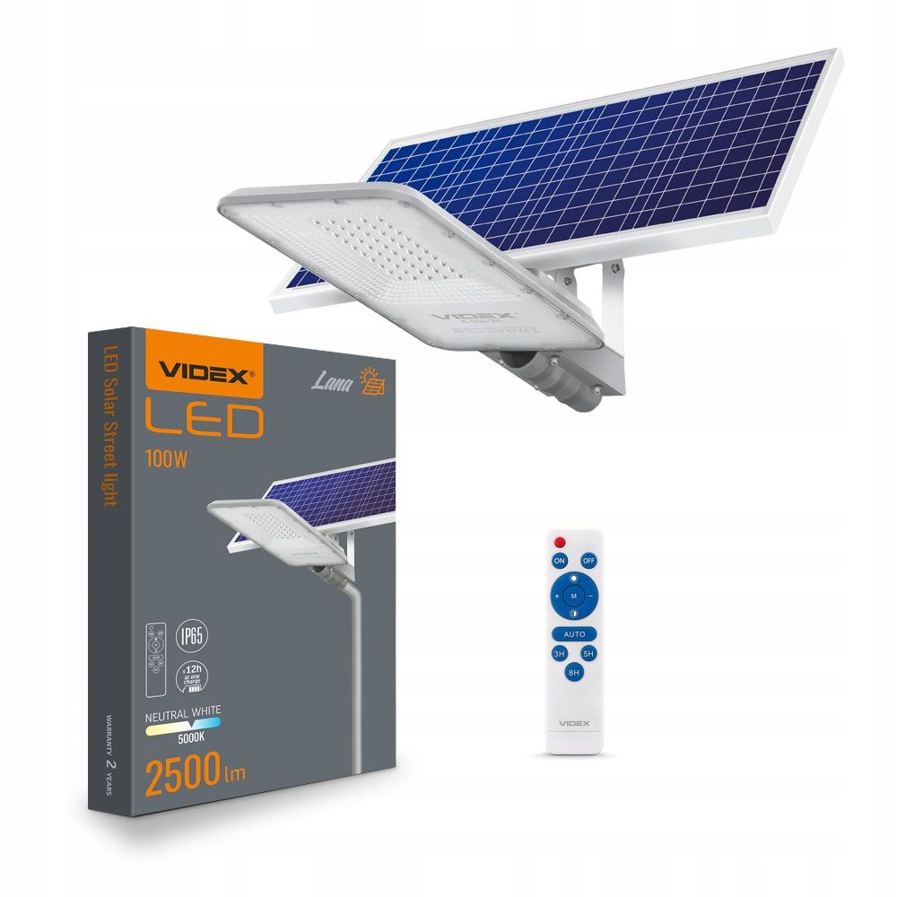 Solárna Led pouličná lampa Videx 100W Panel Solar senzor Zmieru+pilot