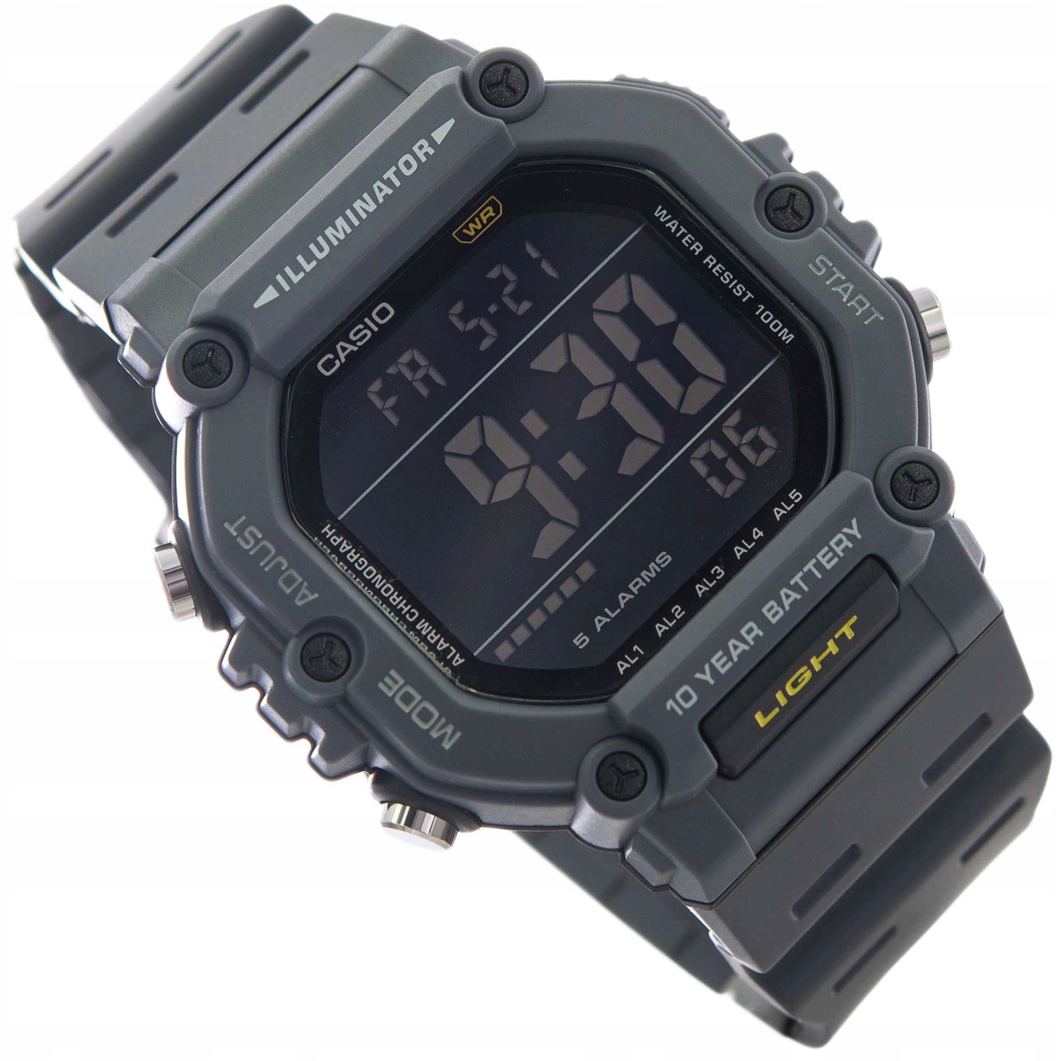 Pánské hodinky Casio AE-1600H-8BVEF šedé s řemínkem, datum, stopky, velké, 100M