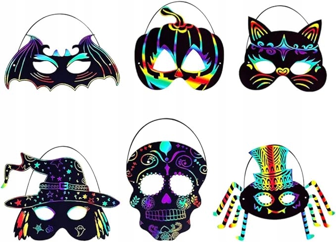 zestaw 18 sztuk MASKI HALLOWEEN do zdrapywania wydrapywanki DIY Marka bez marki