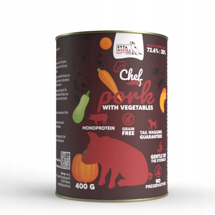 Syta Micha Chef Vlhké krmivo pro psy Adult Mono Vepřová zelenina 6x400 g