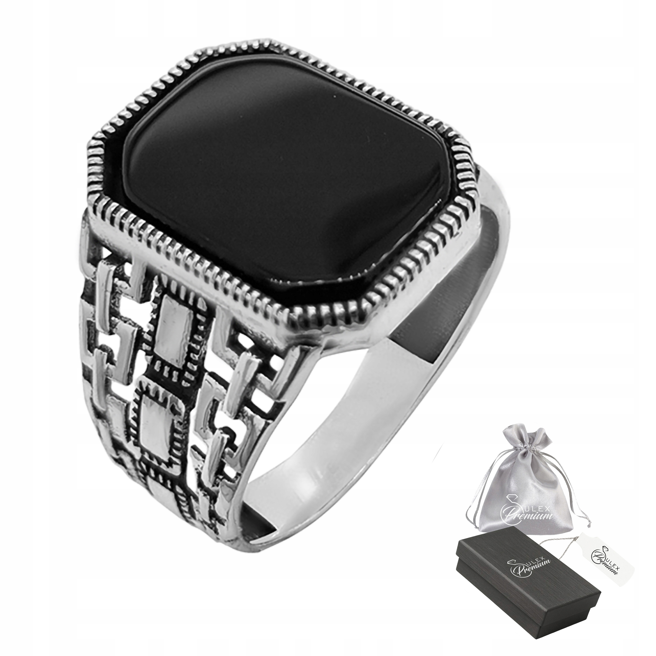 Stříbrný prsten ryzost 925 Elegantní Signet s onyxem pro něj vel. 27