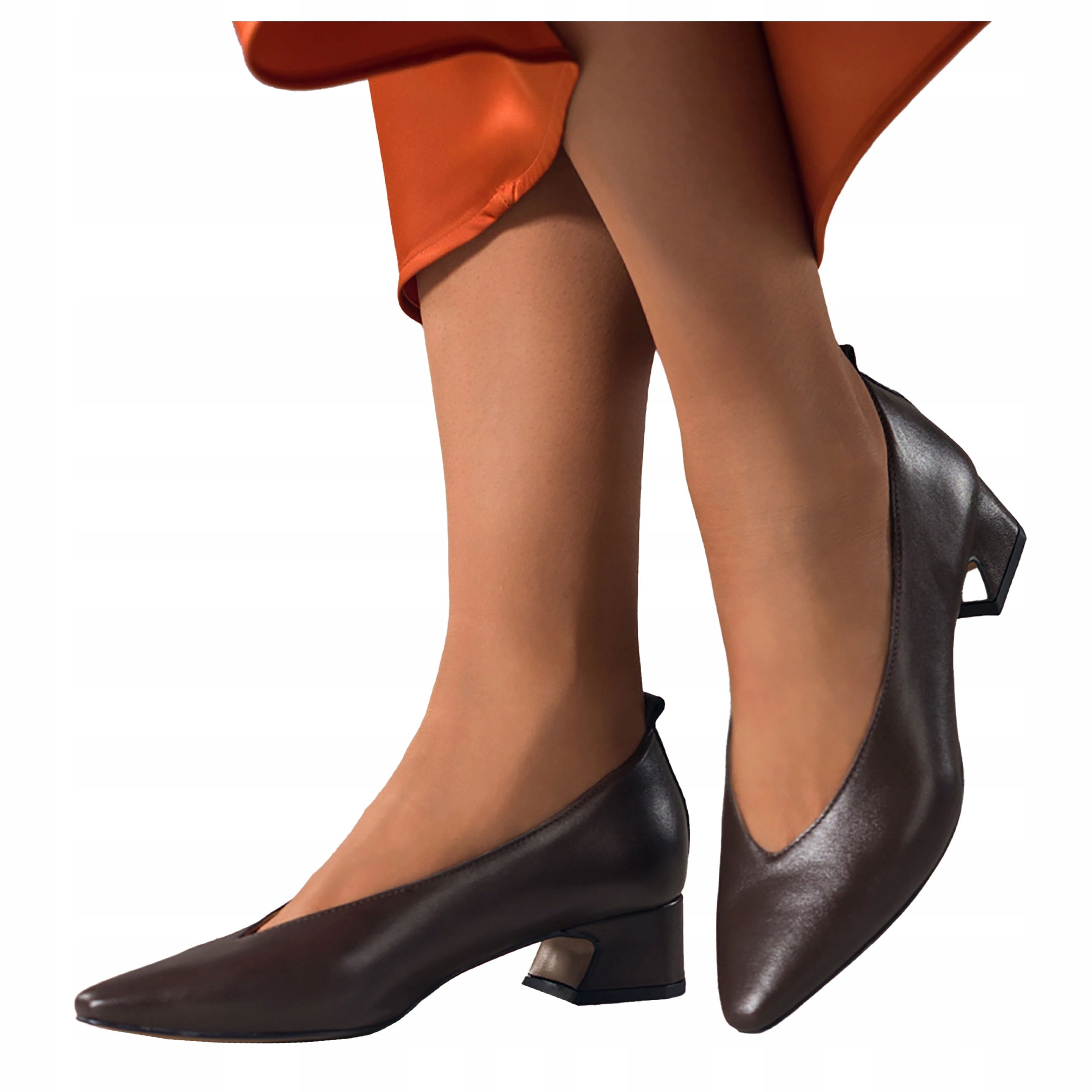 Čokoládové Kožené Lodičky Dámské Pohodlné Nízký kotník s výřezem r 40