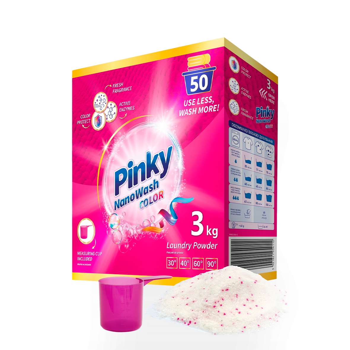 Levně Prášek na praní barvy 50 praní 3 kg NanoWash Color Pinky