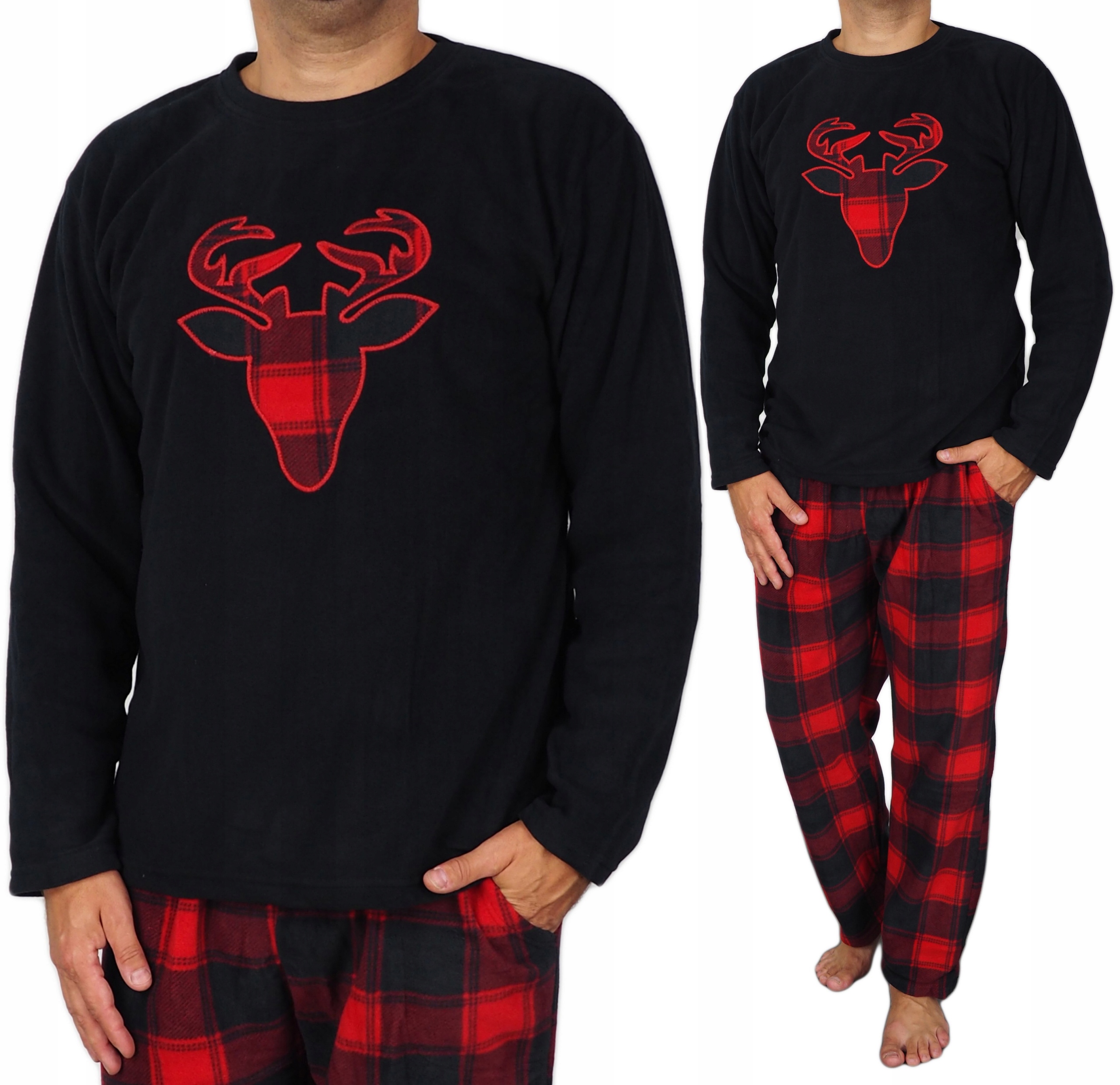 Piżama męska XL Polar ciepła Gruba kieszenie Krata