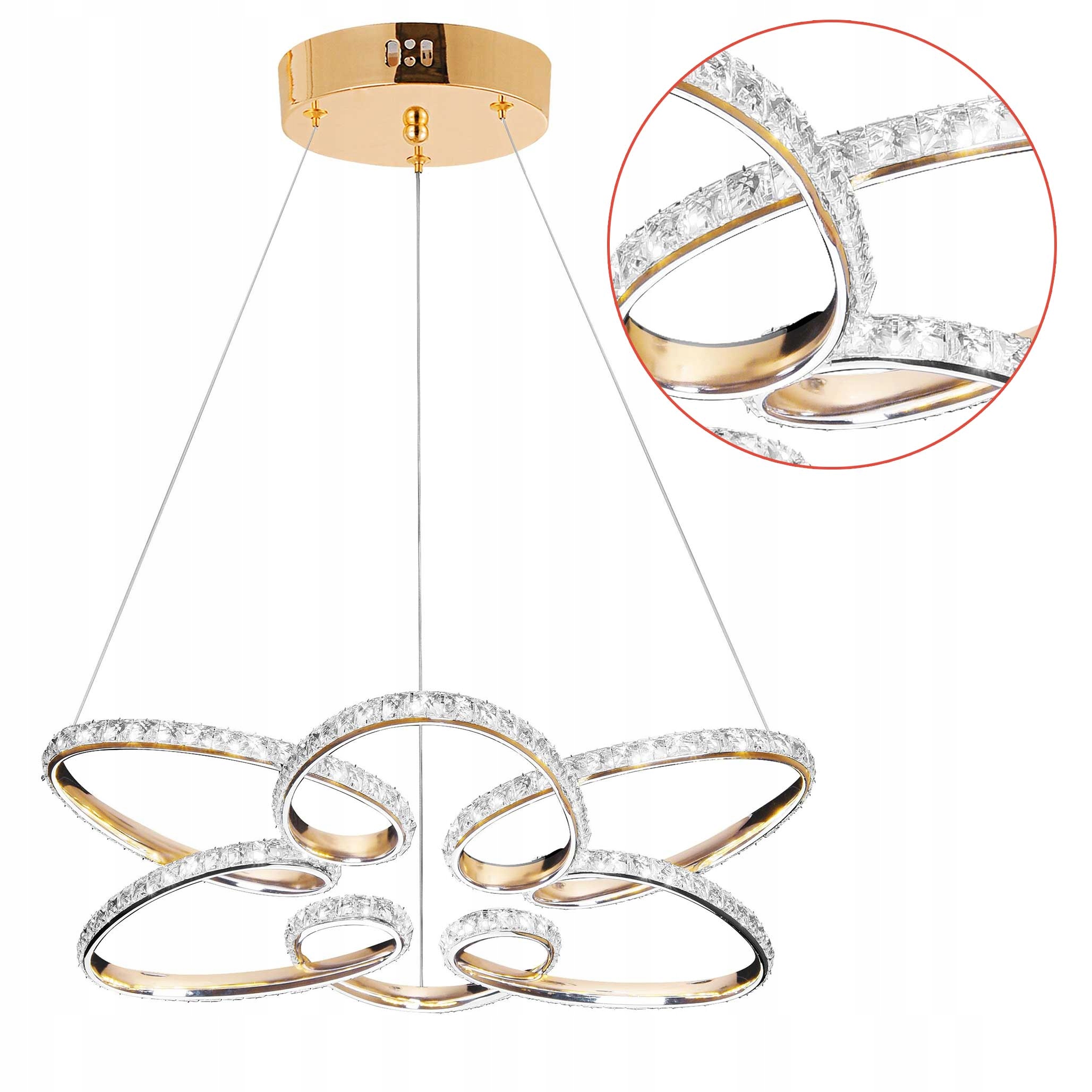 Veľká Led závesná lampa s kryštálmi Zlatá dekoratívna lampa do obývacej izby Led