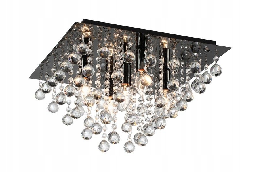 Čierna krištáľová stropná lampa s visiacimi kryštálmi Lancaster