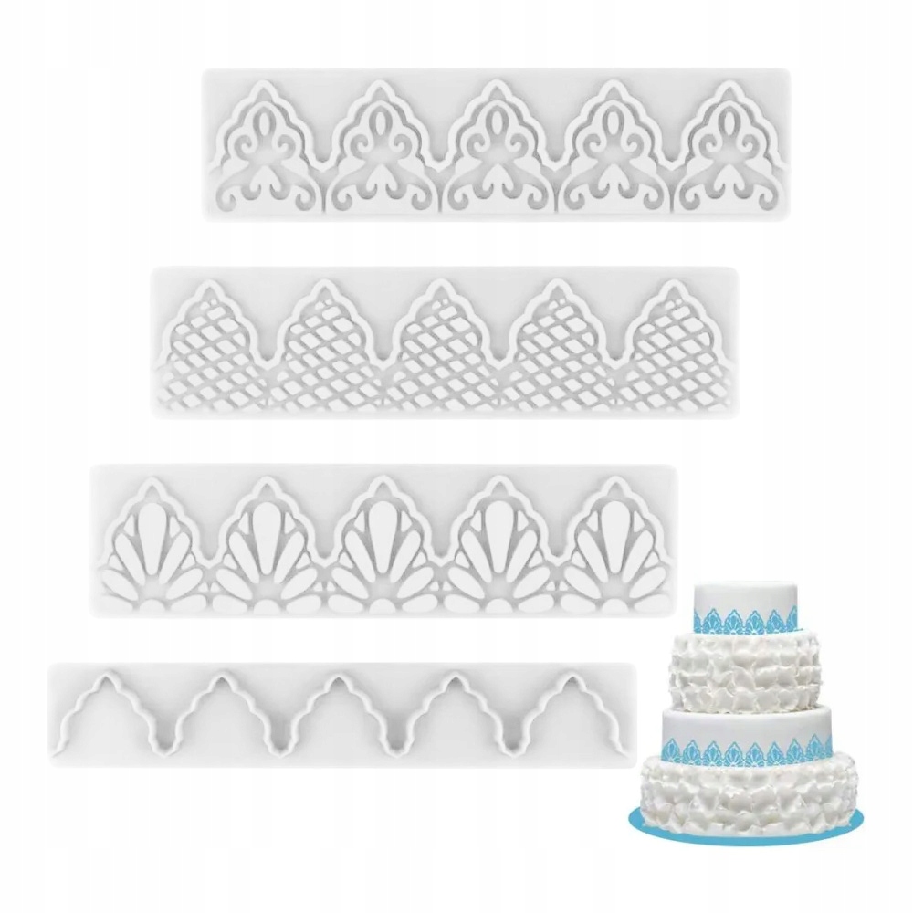 FOREMKI WYKRAWACZE DO DEKORACJI Z MAS CUKROWYCH 4SZT KORONKA