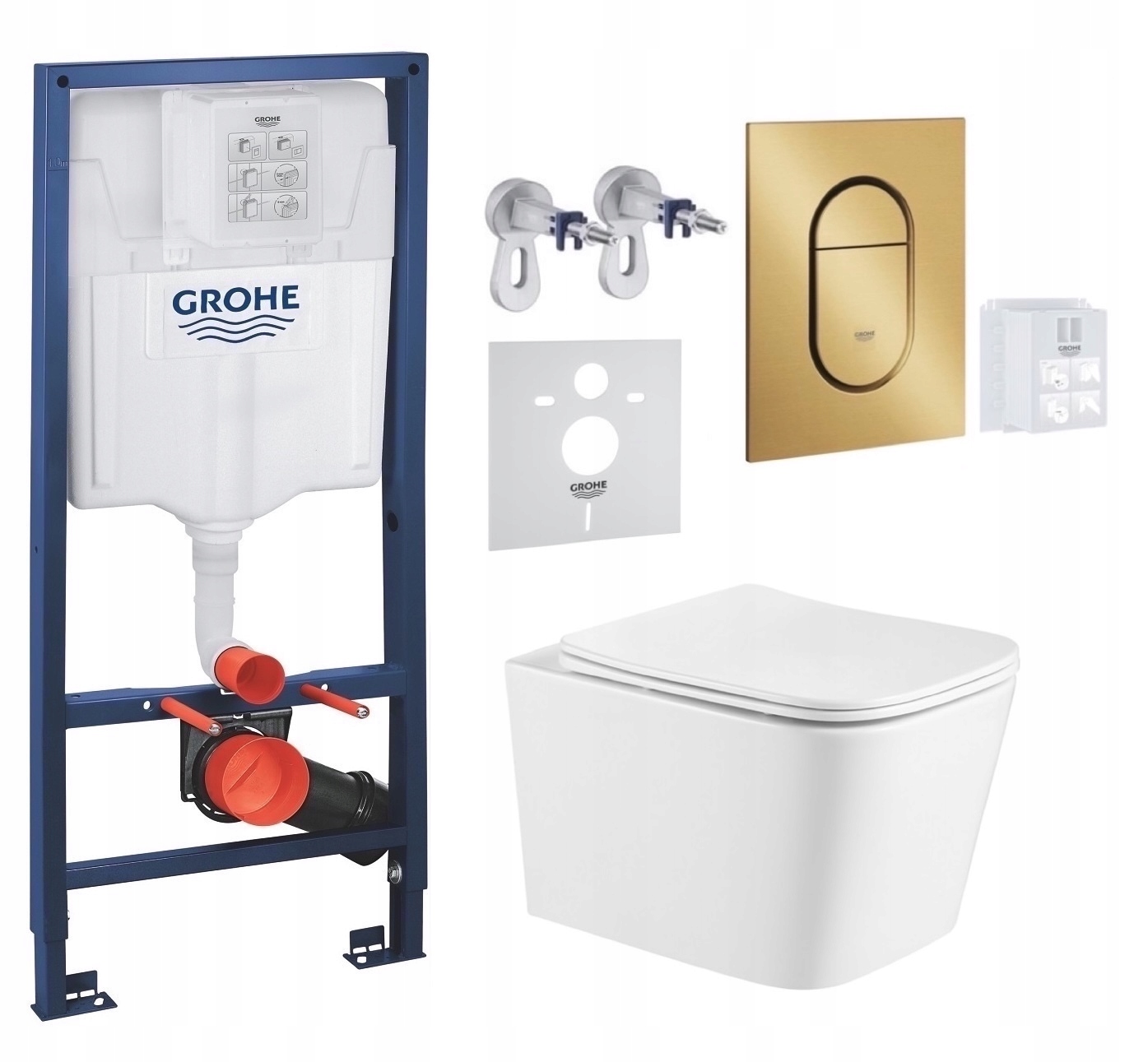 Grohe Wc rošt Rapid s Wc misou Alba a tlačidlom, zlatý kartáčovaný