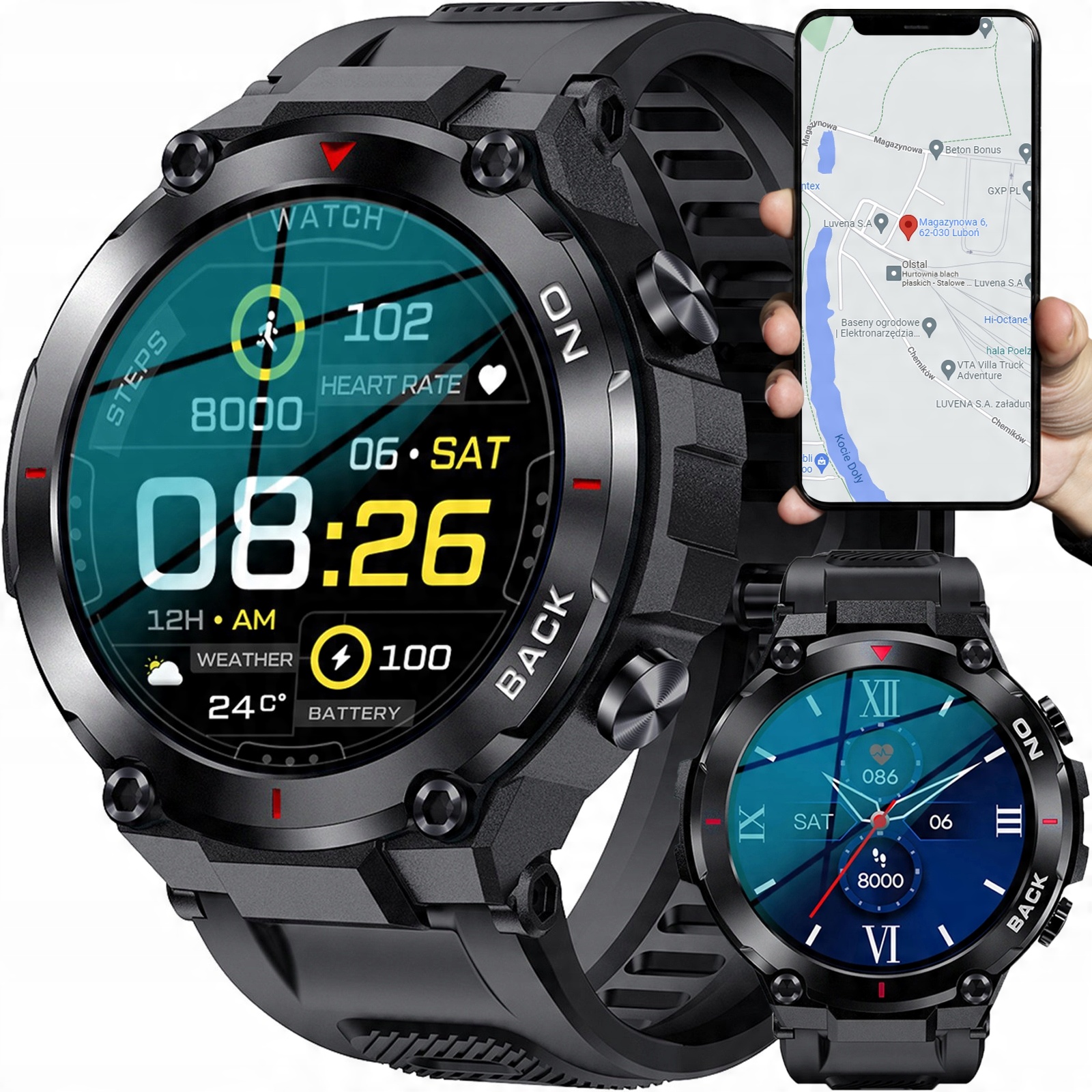 

Smartwatch Z Gps Zegarek Męski Polskie Menu 480mAh