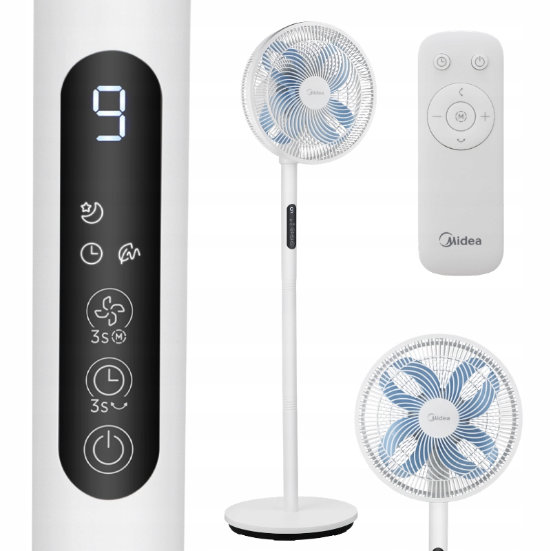 Midea Wentylator Stojący MFS302RDDW Biały Wiatrak Bardzo Cichy 35CM Pilot