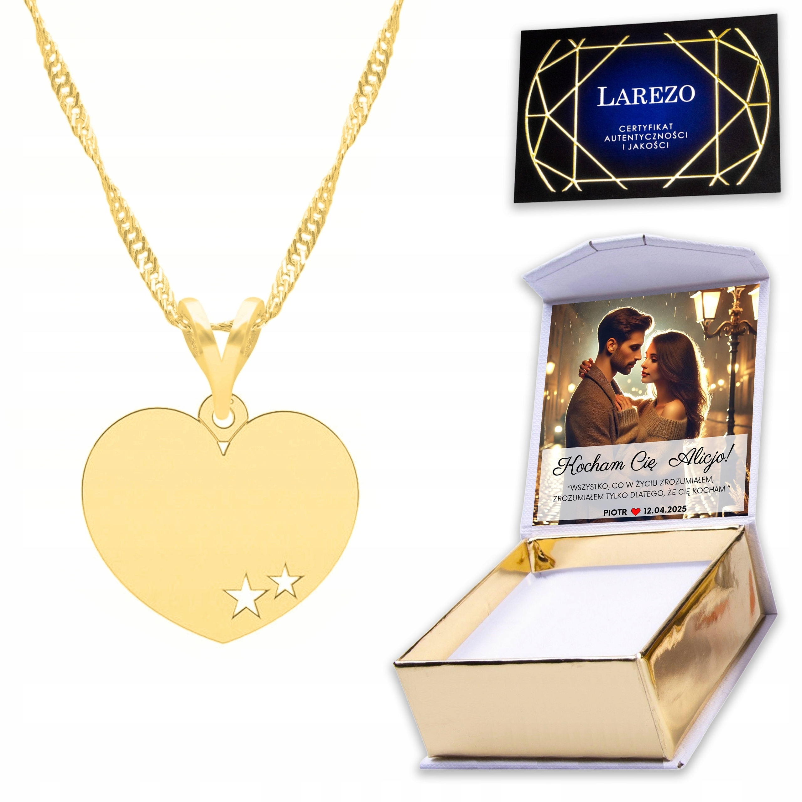 Zlatý náhrdelník 925 se srdcem Srdce Láska Potisk