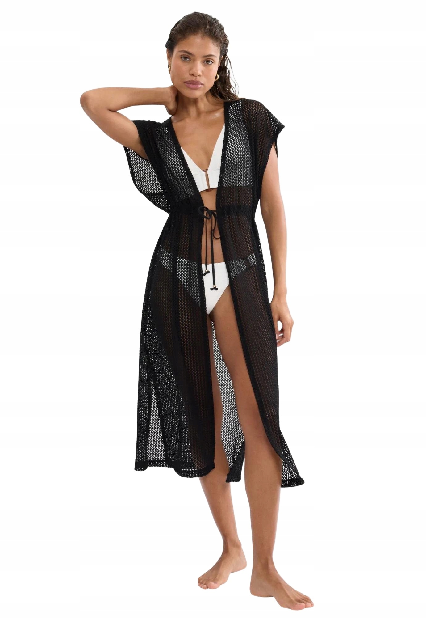 Triumph Černý Přehoz na plavky Beach MyWear Crochet Kimono 38