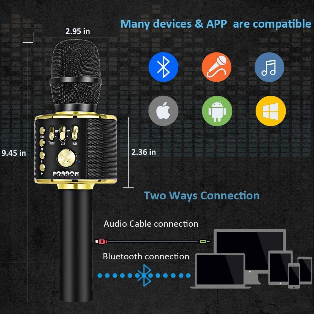 BONAOK Mikrofon Karaoke Bezprzewodowy Bluetooth Dla Dzieci i Dorosłych — miniatura 3