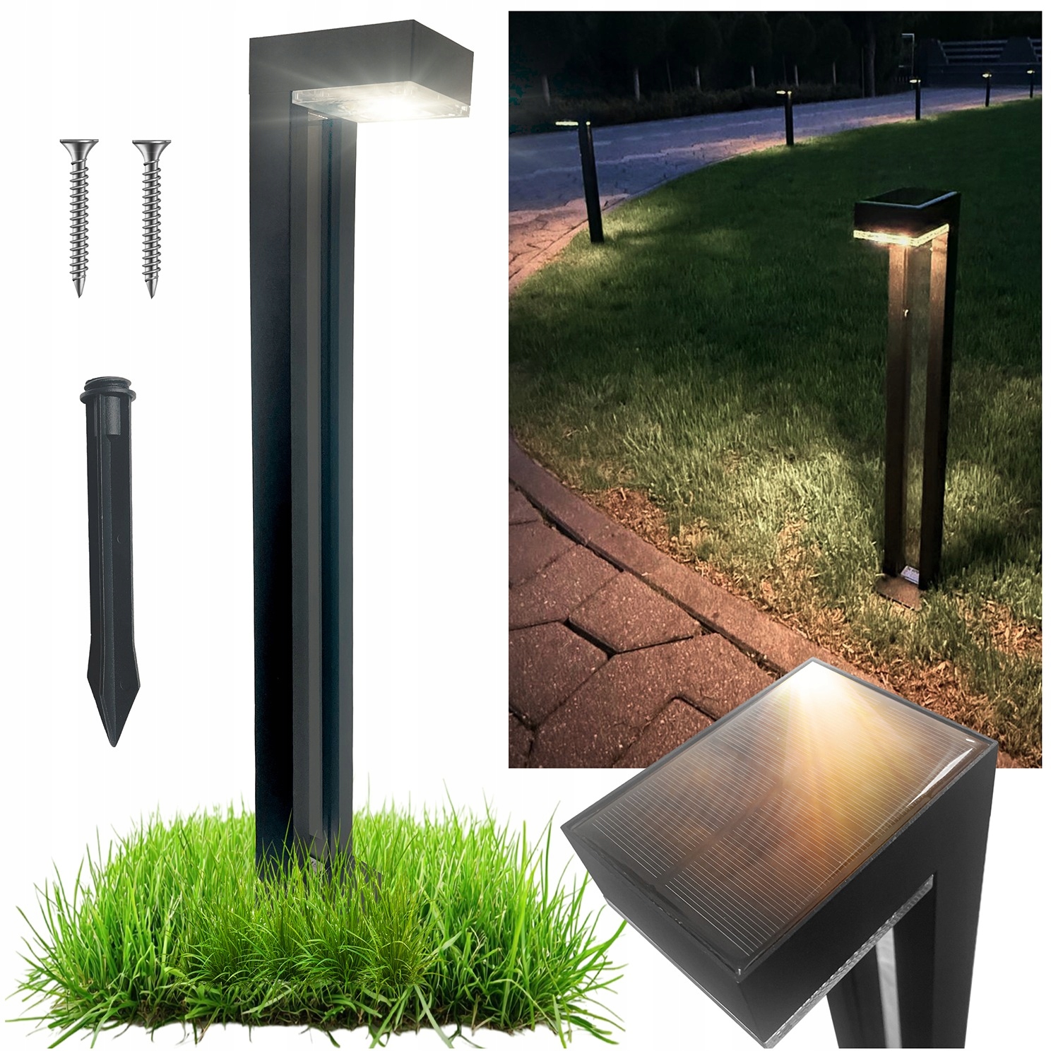 Lampa Led Solarna Ogrodowa 53CM Zewnętrzna Stojąca Słupek Wbijany 2 Tryby