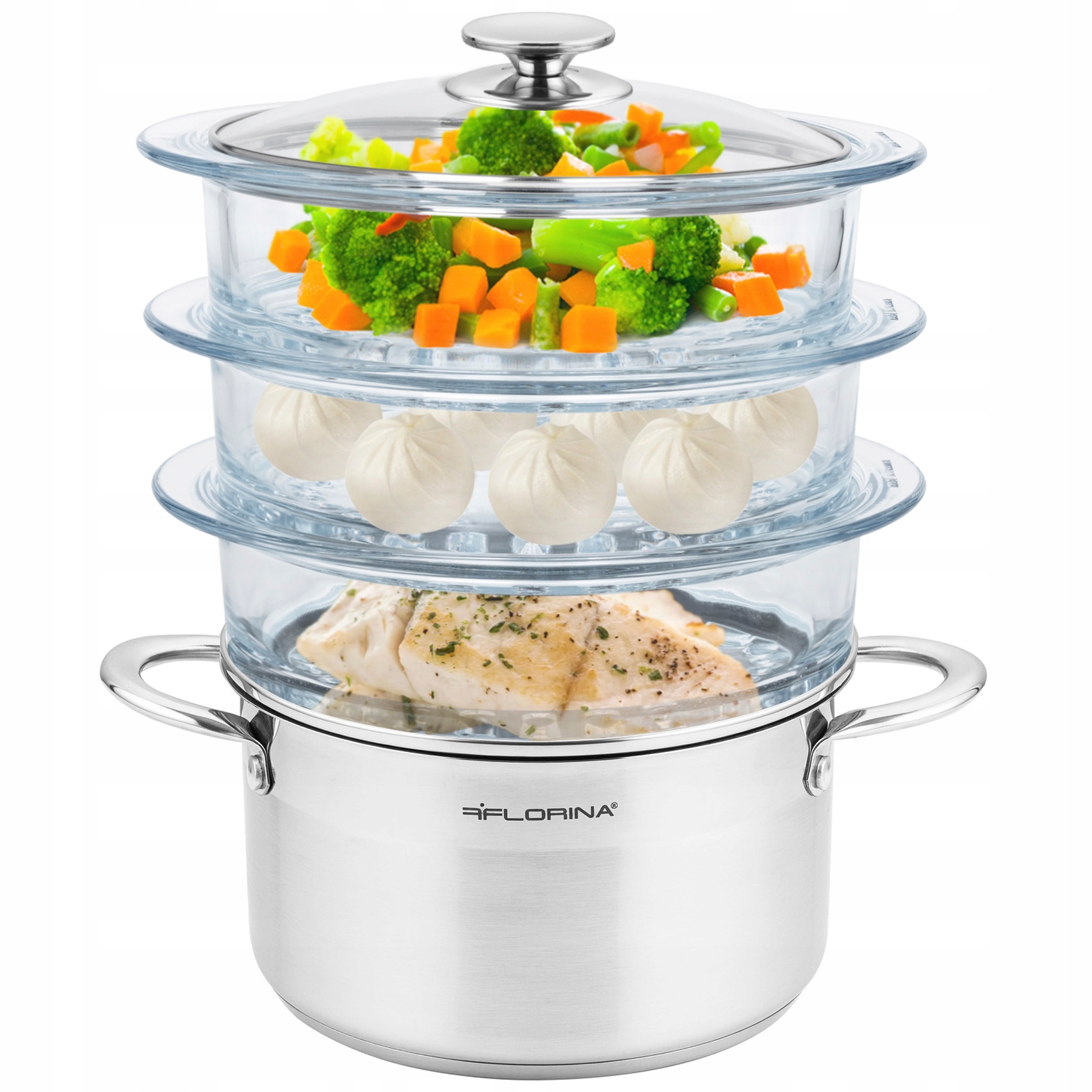 Hrniec Na Varenie V Pare Sklenený Parník Bez Tuku Indukcia 3 Sita