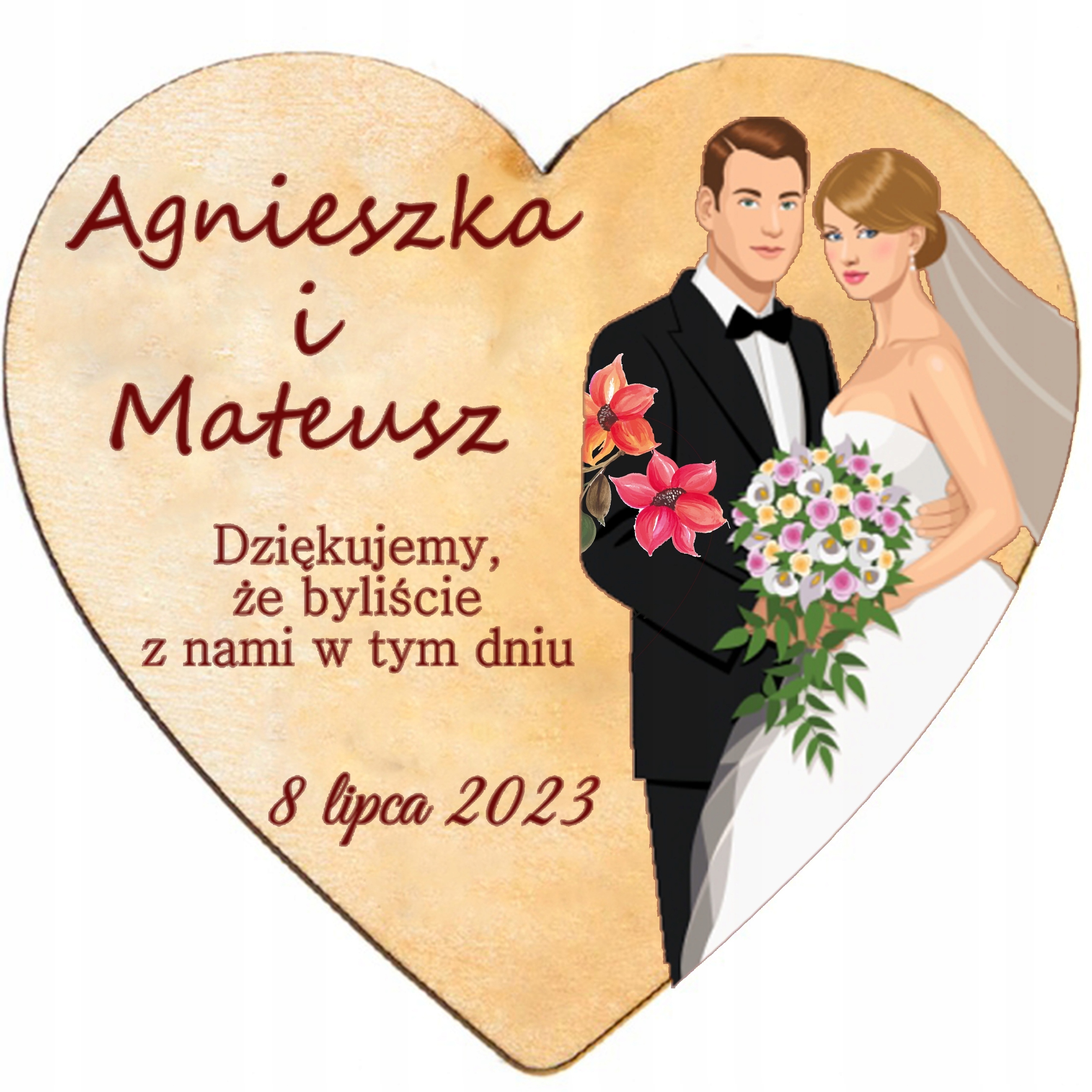 Podziękowanie ślubne Magnesy Ślubne na wesele dla gości Prezent na Ślub