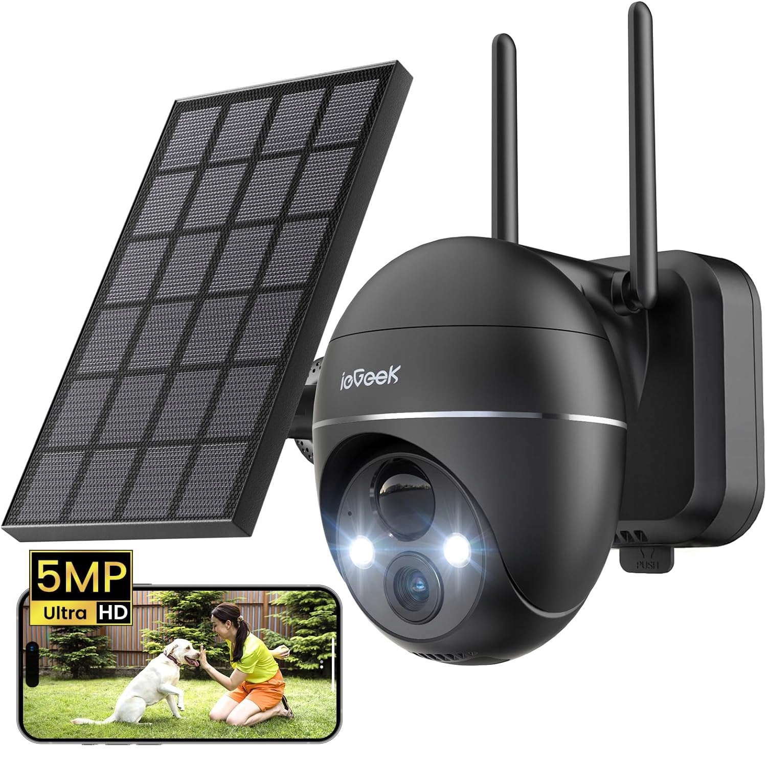 5MPX Venkovní solární kamera Baterie bezdrátová Otočný monitoring