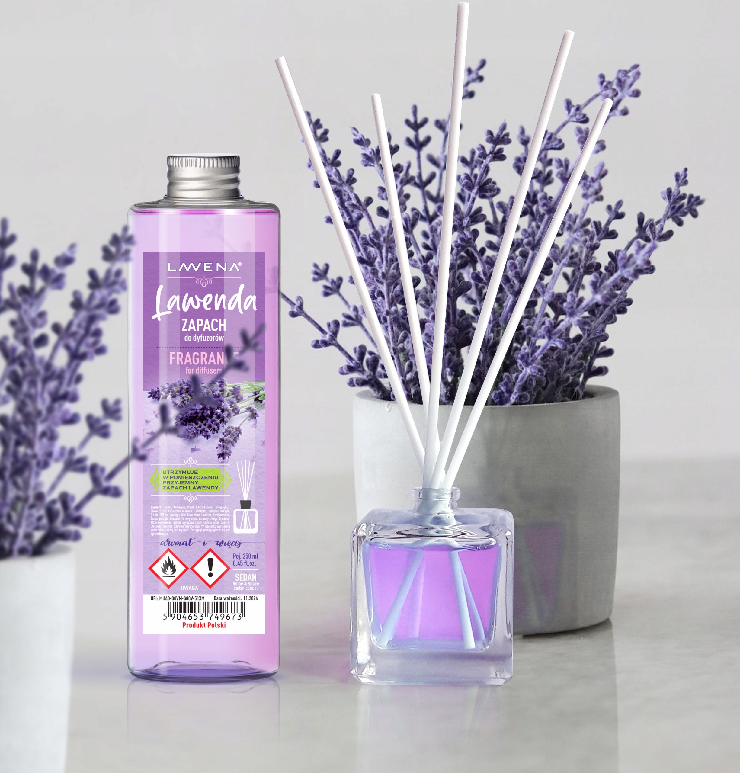 ZAPAS płyn do DYFUZORÓW na patyczki 250ml LAWENDOWY Rodzaj dyfuzor z patyczkiem